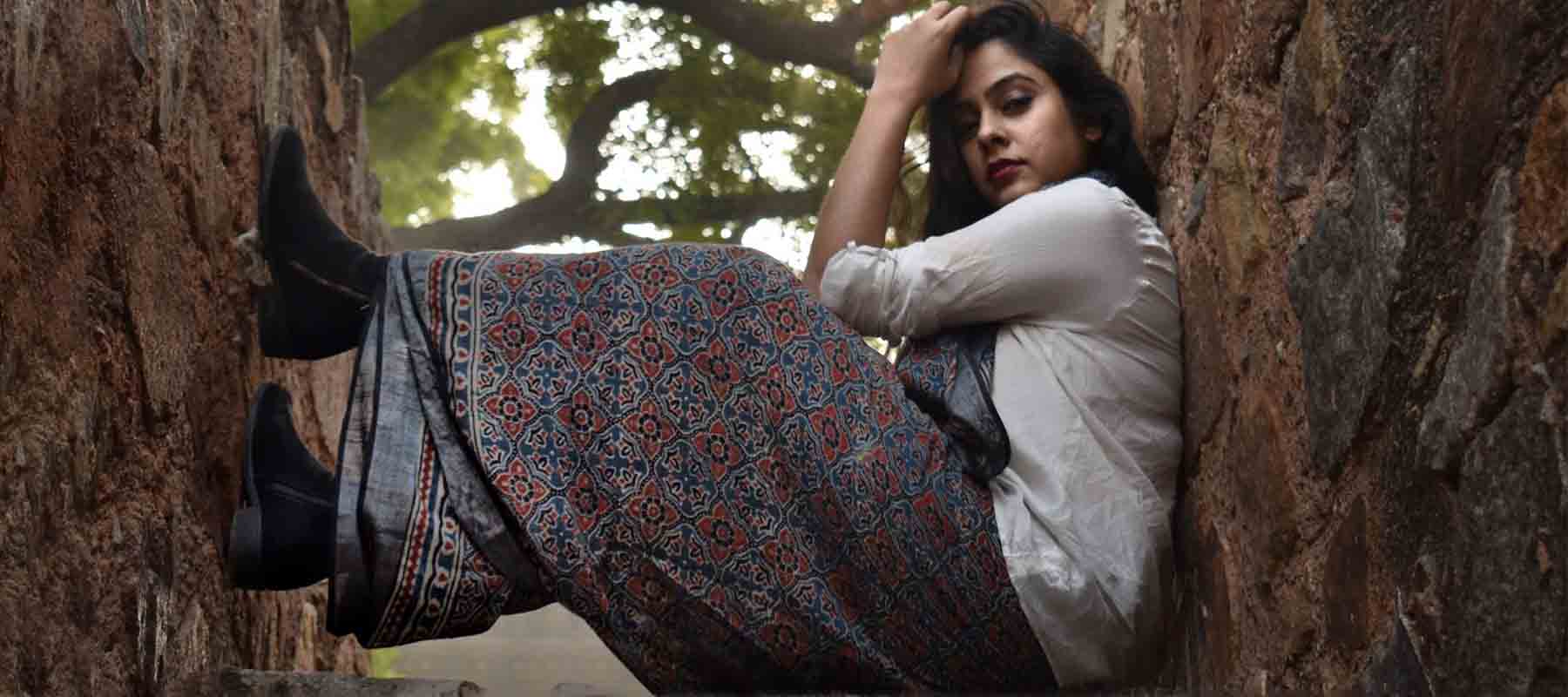 Buy Ajrakh Linen Cotton Sarees Online