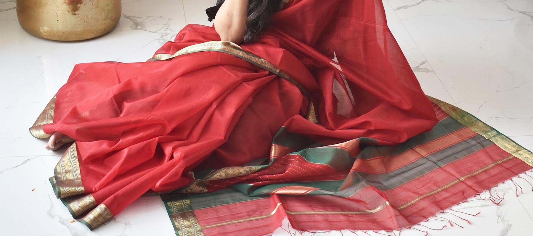 Buy Online Maheshwari Silk Saree with Zari Pallu and Border