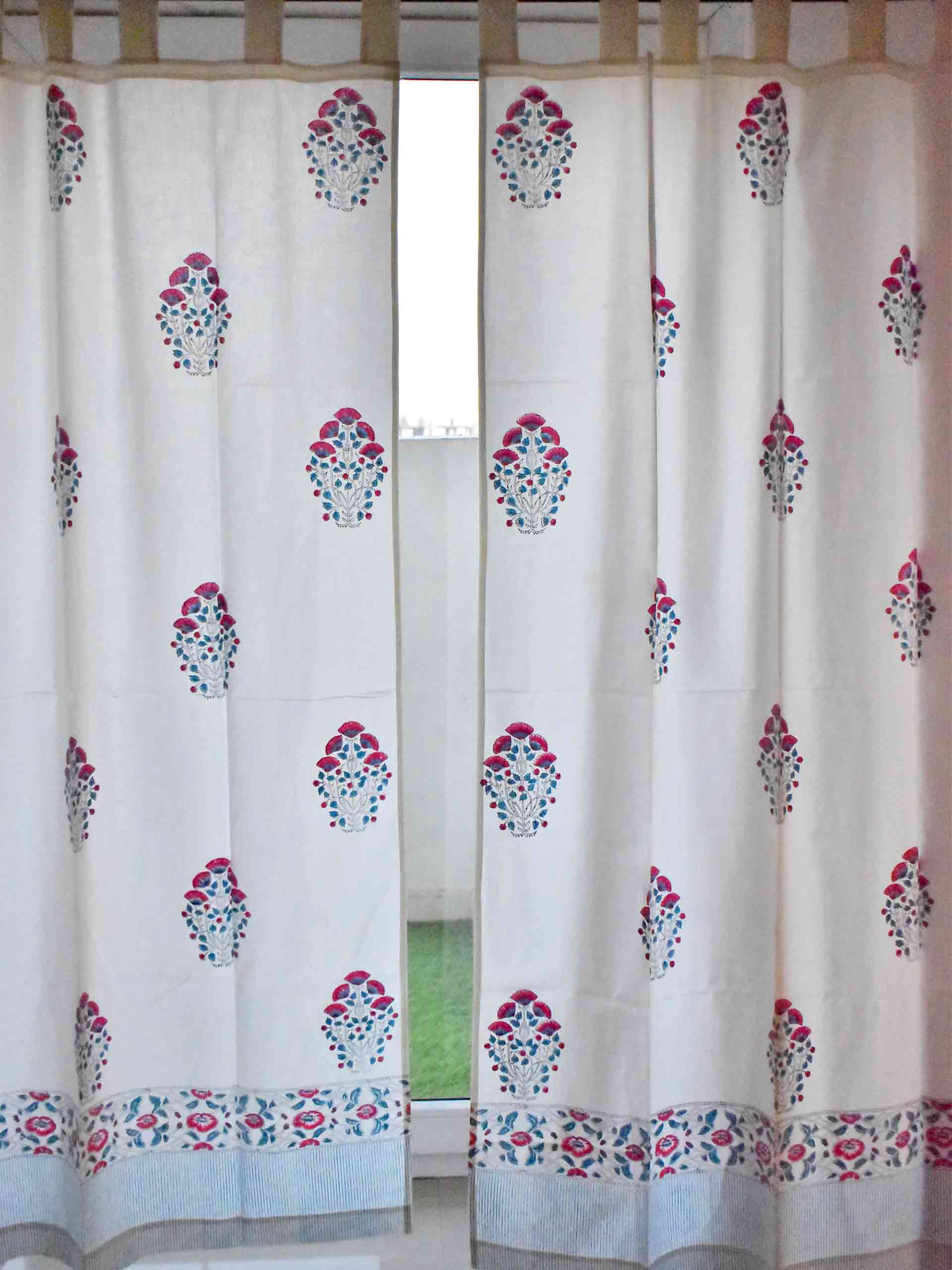 Pink Flower - Hand block printed curtain (7 ft)