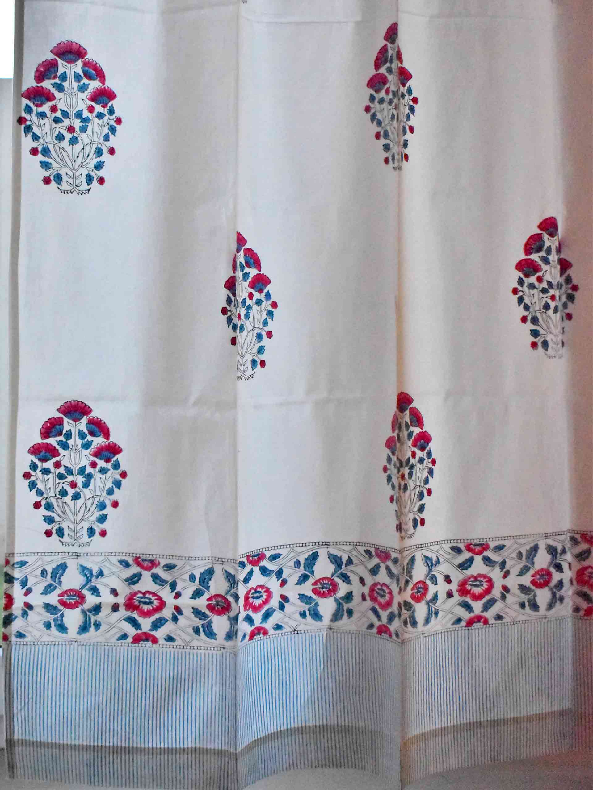 Pink Flower - Hand block printed curtain (7 ft)