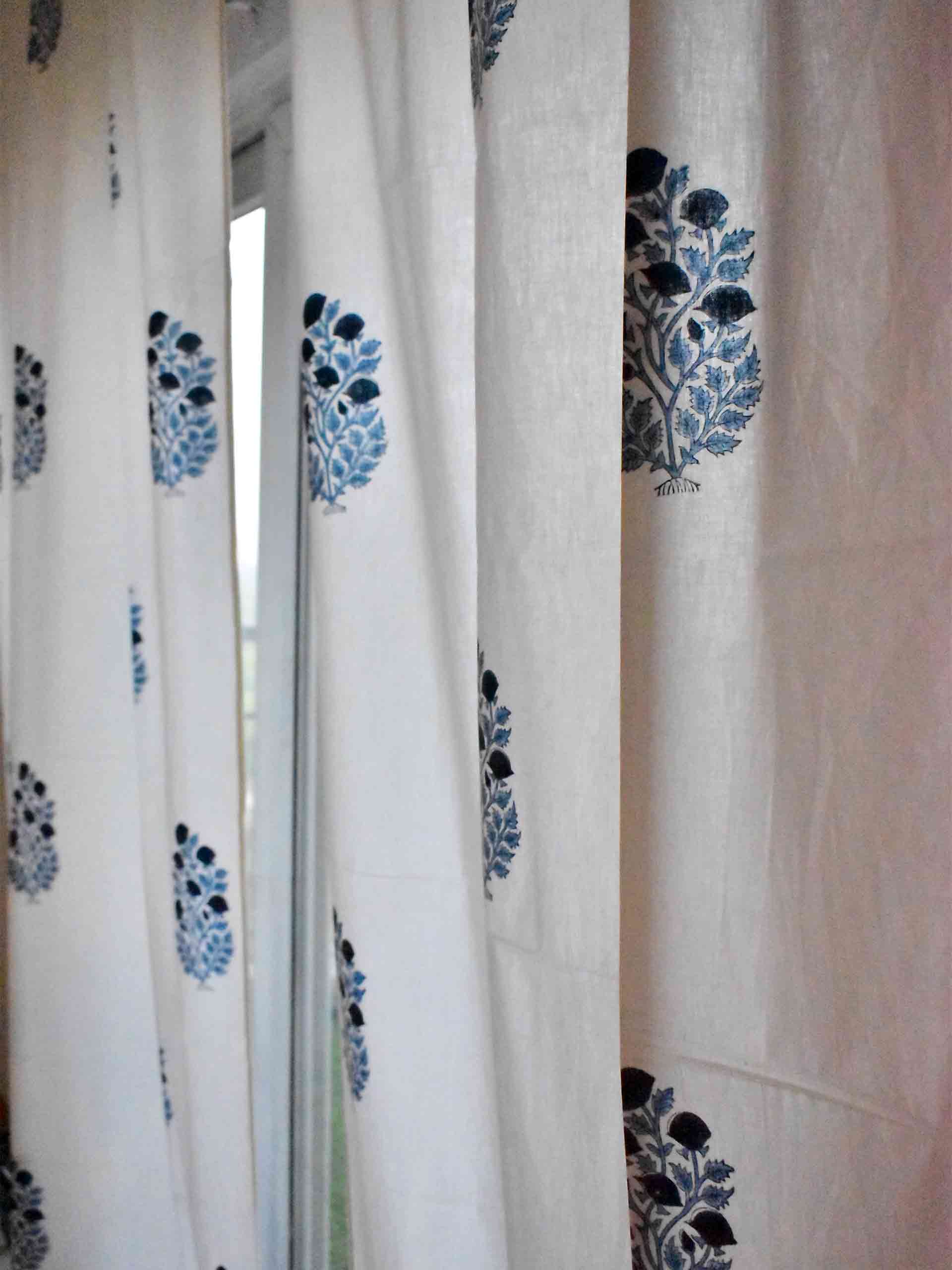 Mughal Flower - Hand block printed curtain (7 ft)