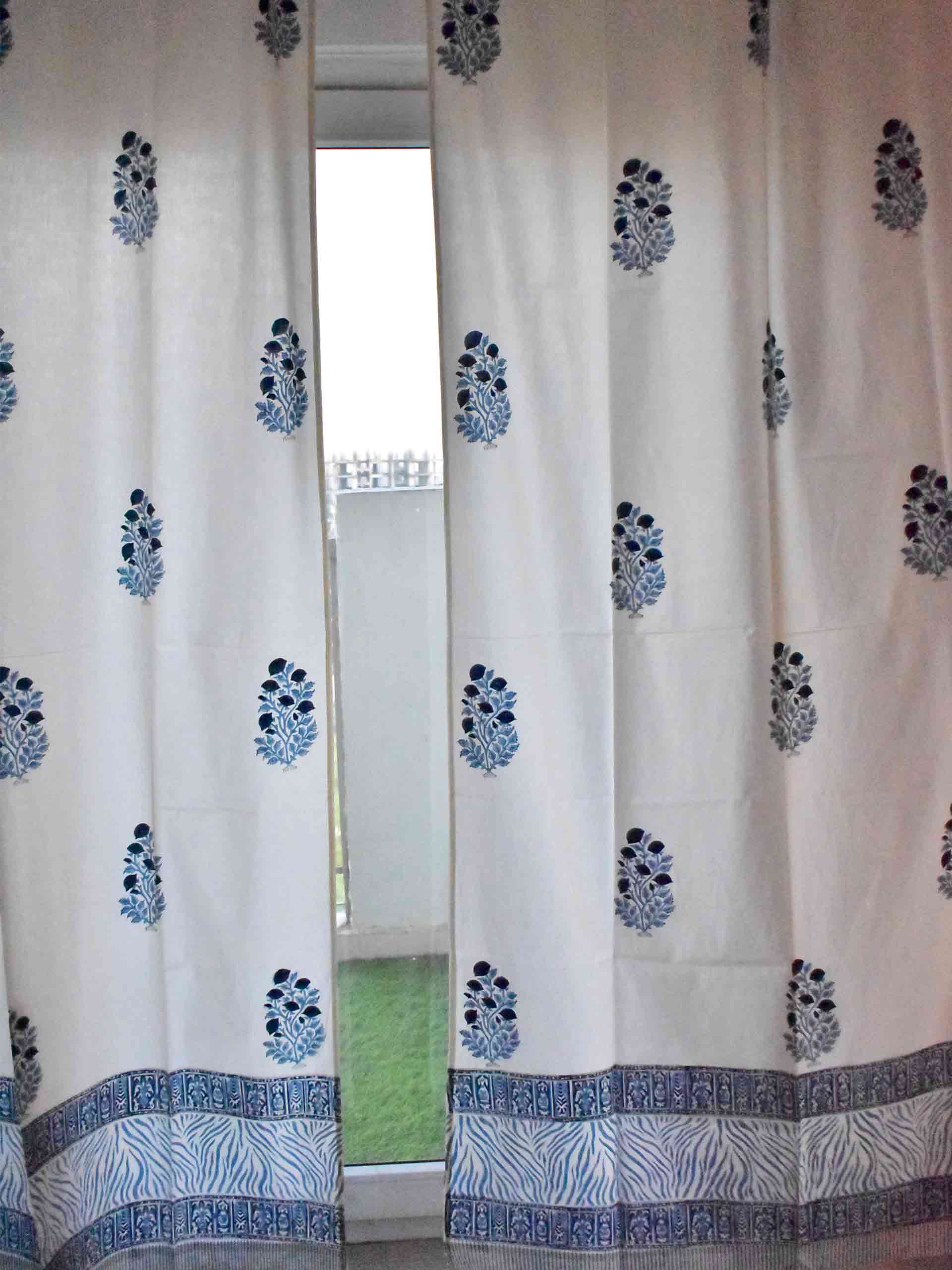 Mughal Flower - Hand block printed curtain (7 ft)