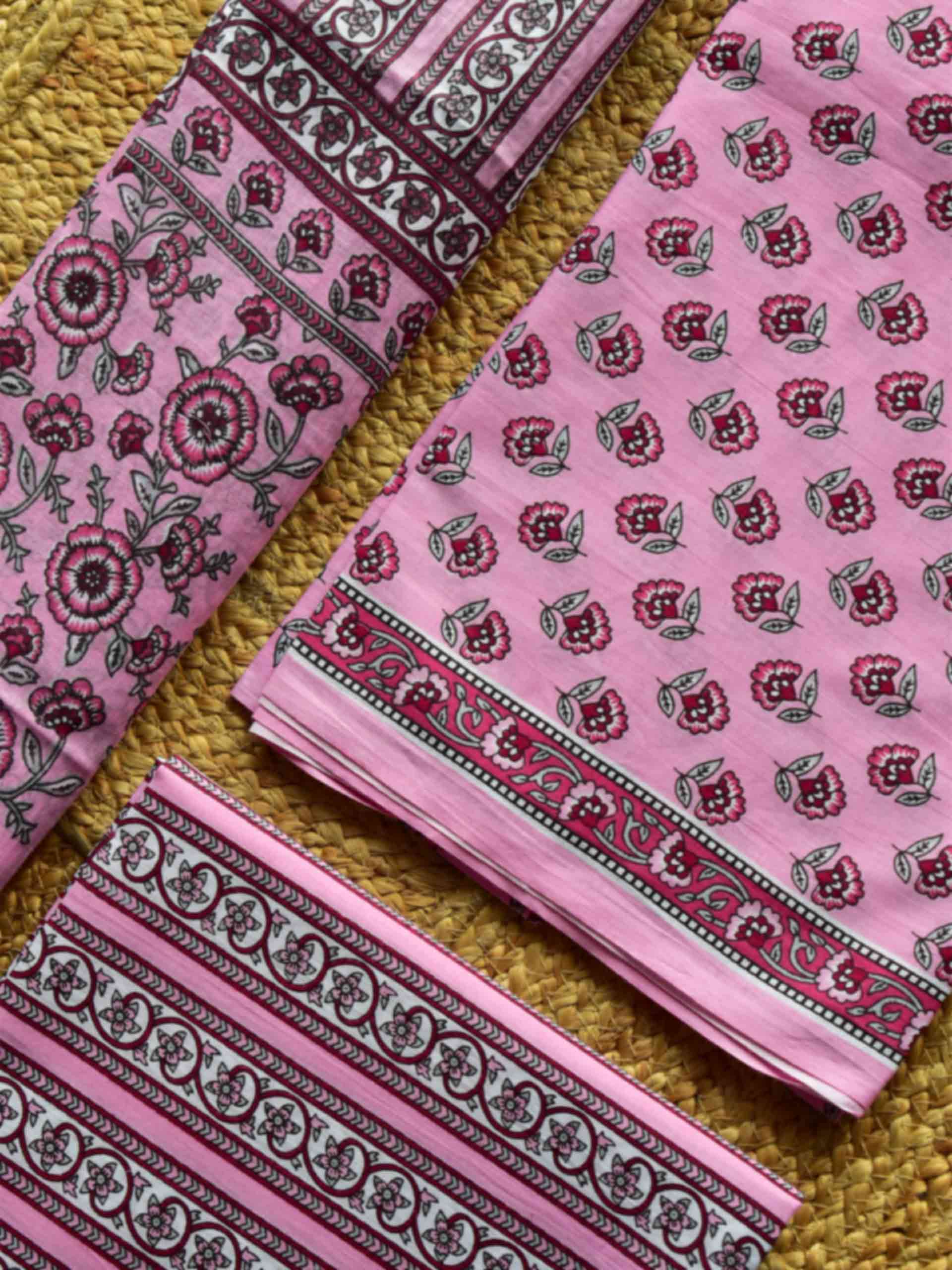 Pink florals Cotton 3 pc suit set