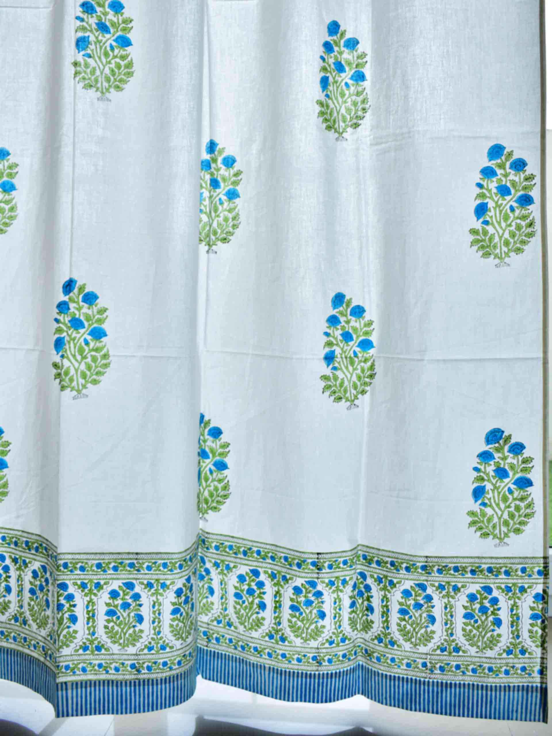 Green Plant - Hand block printed curtain (7 ft)