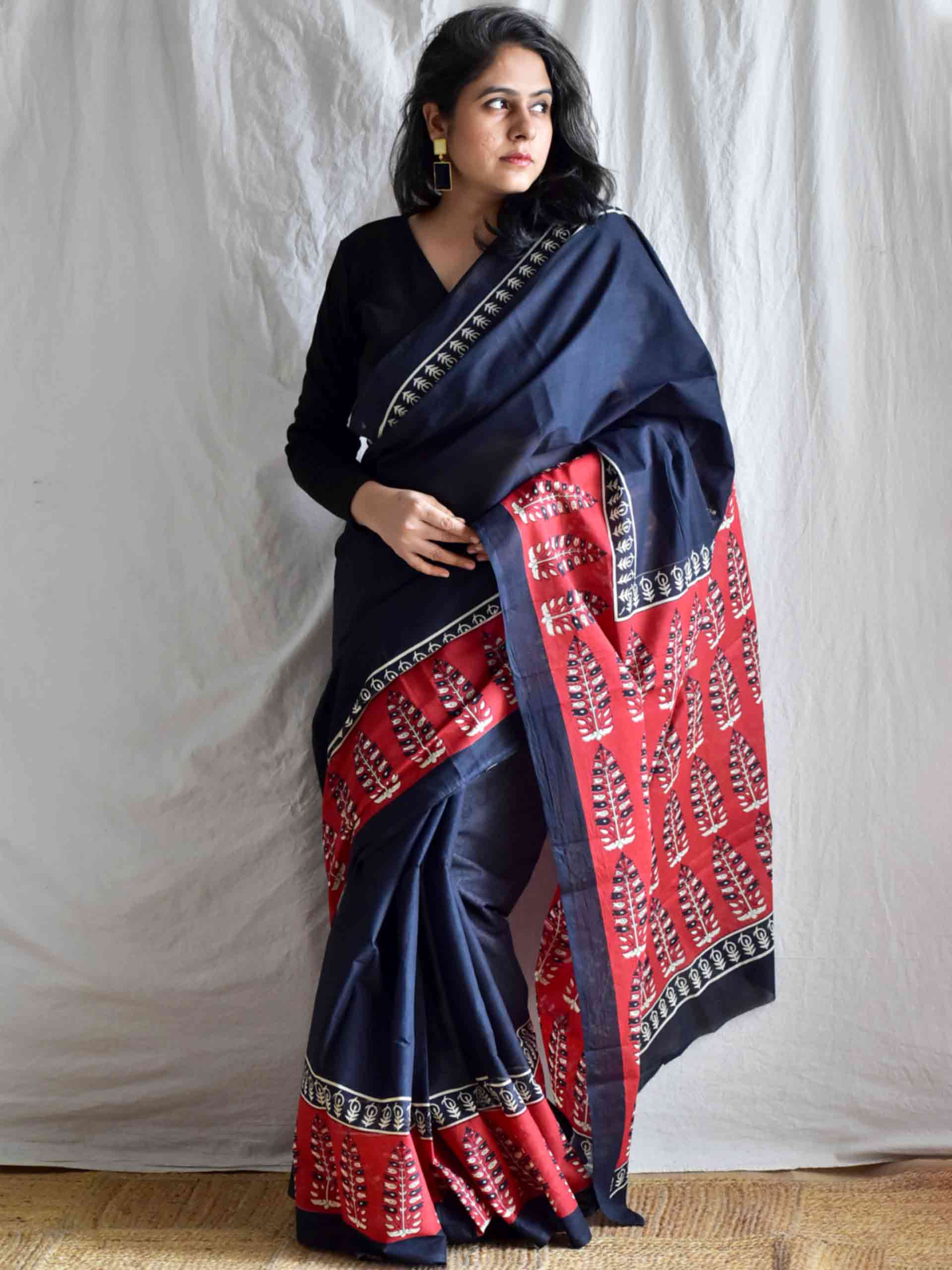 Night scape - Dabu cotton saree