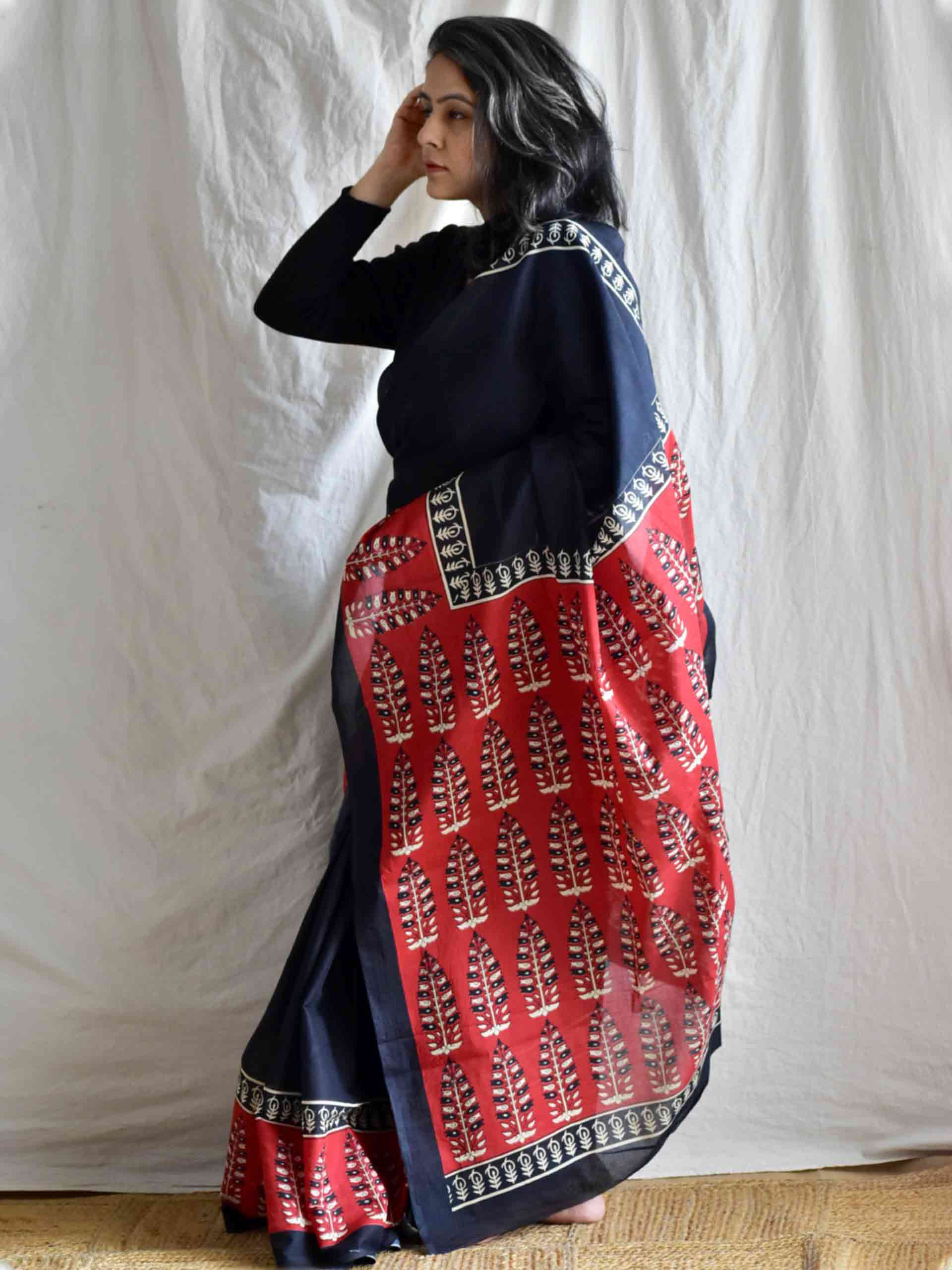 Night scape - Dabu cotton saree