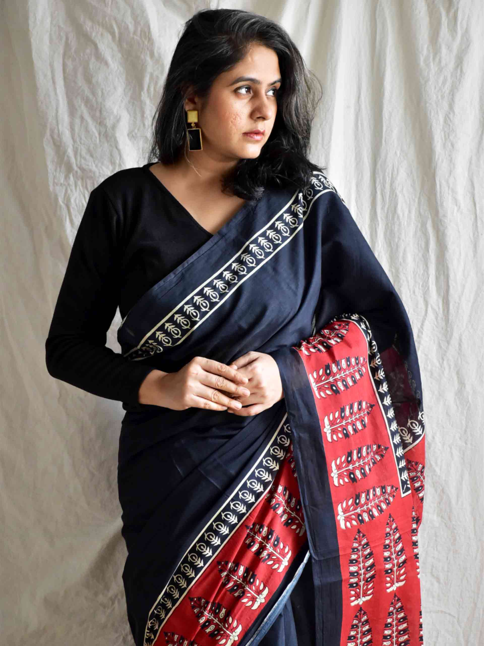 Night scape - Dabu cotton saree