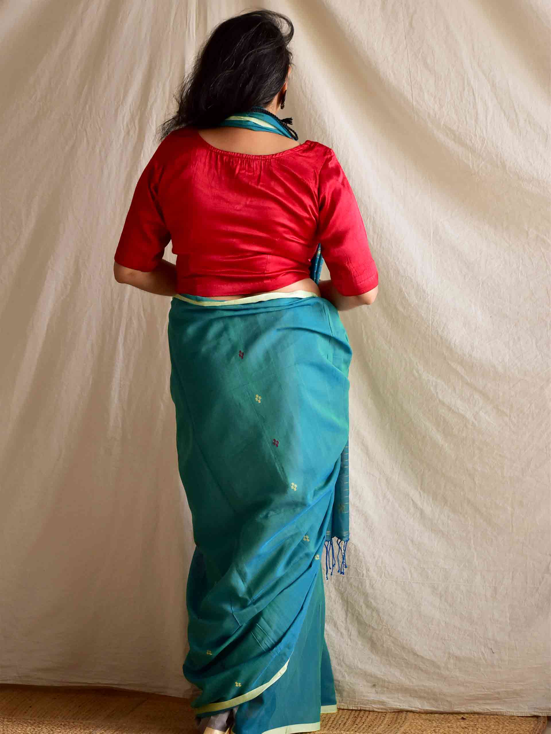 Sea green - handloom Jamdani mul cotton saree
