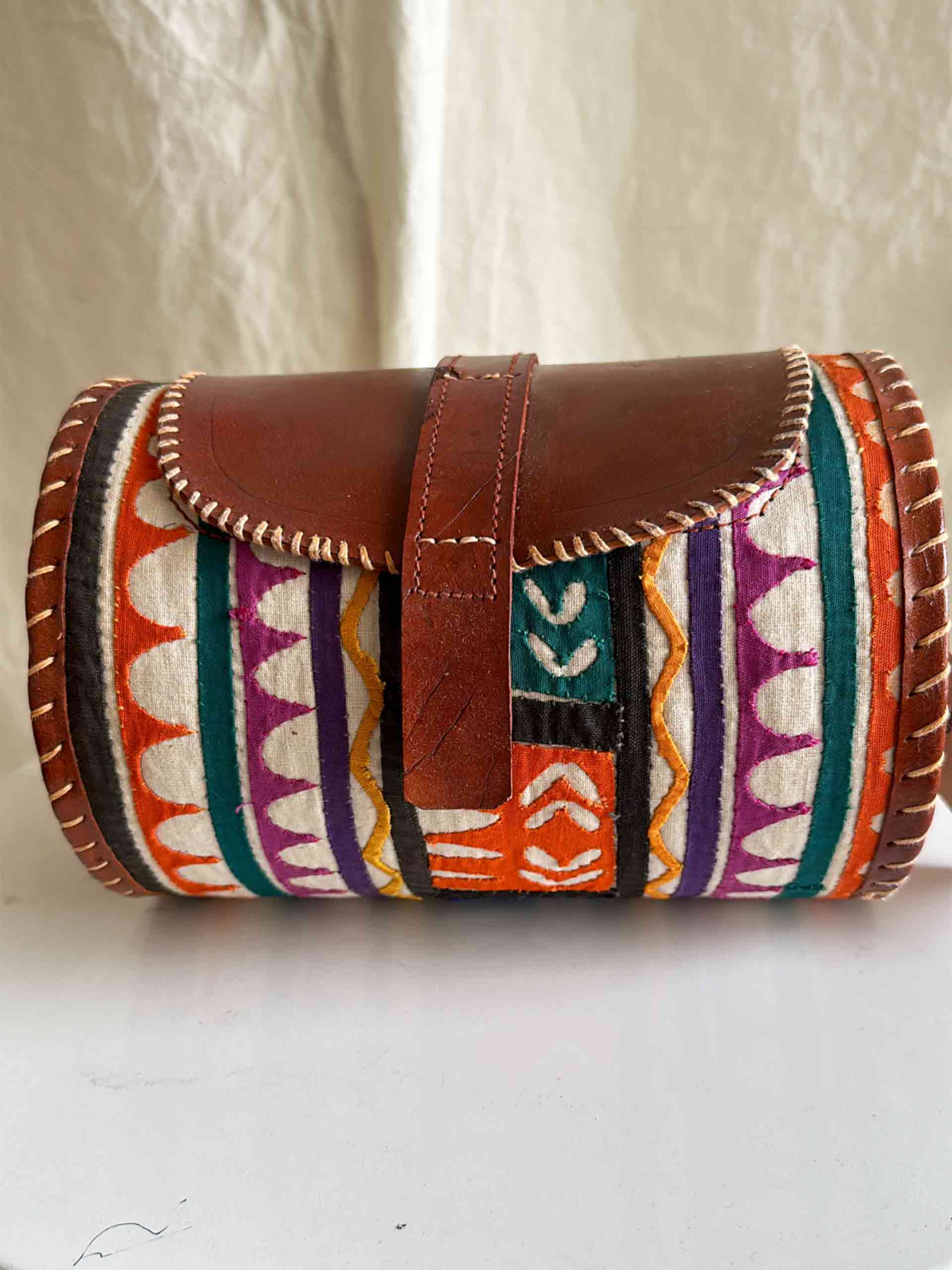 Traditional Kutch Mashru Silk Leather Flap Clutch / Wallet 102