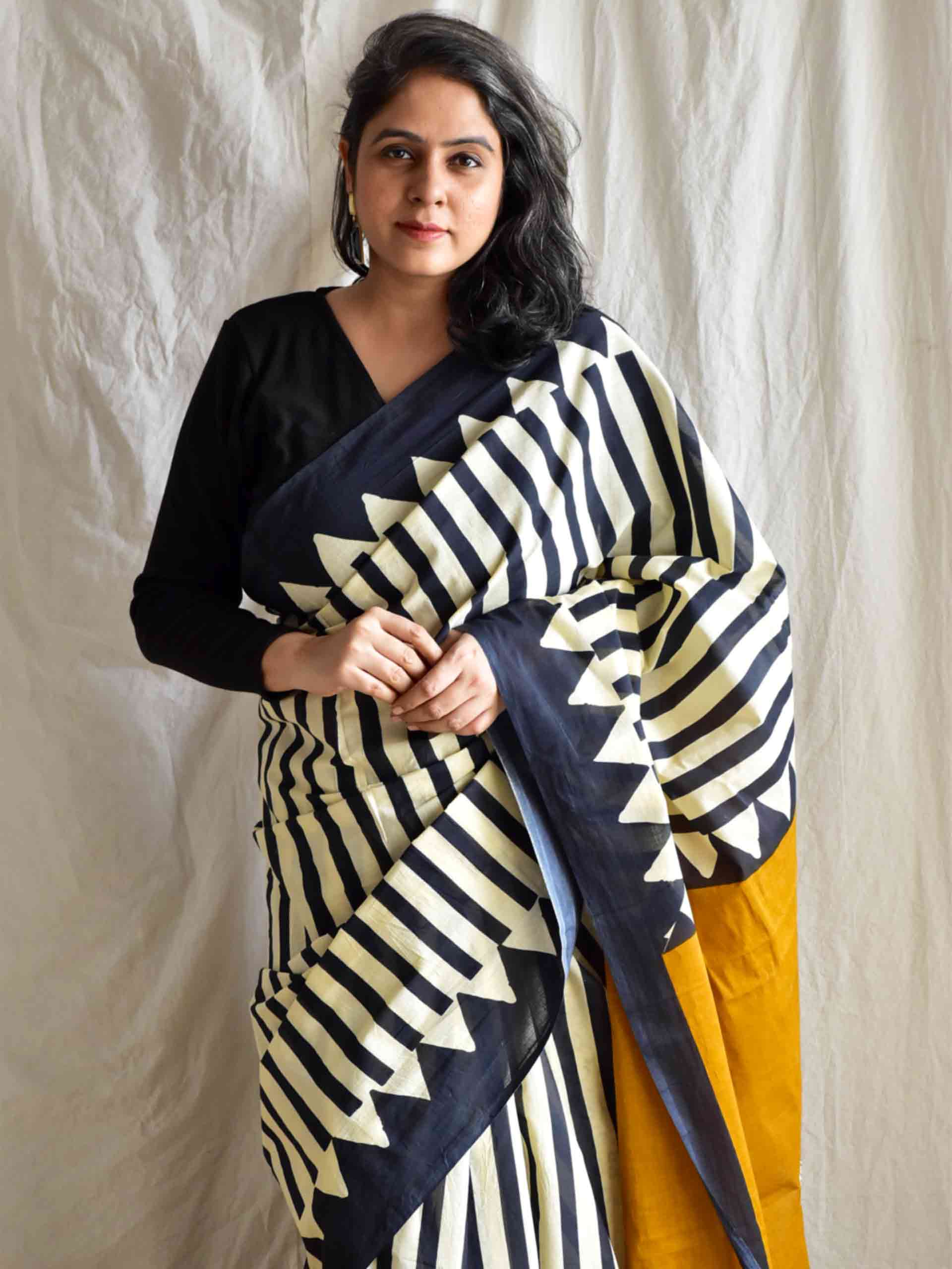 Stripe Magic - Dabu cotton saree