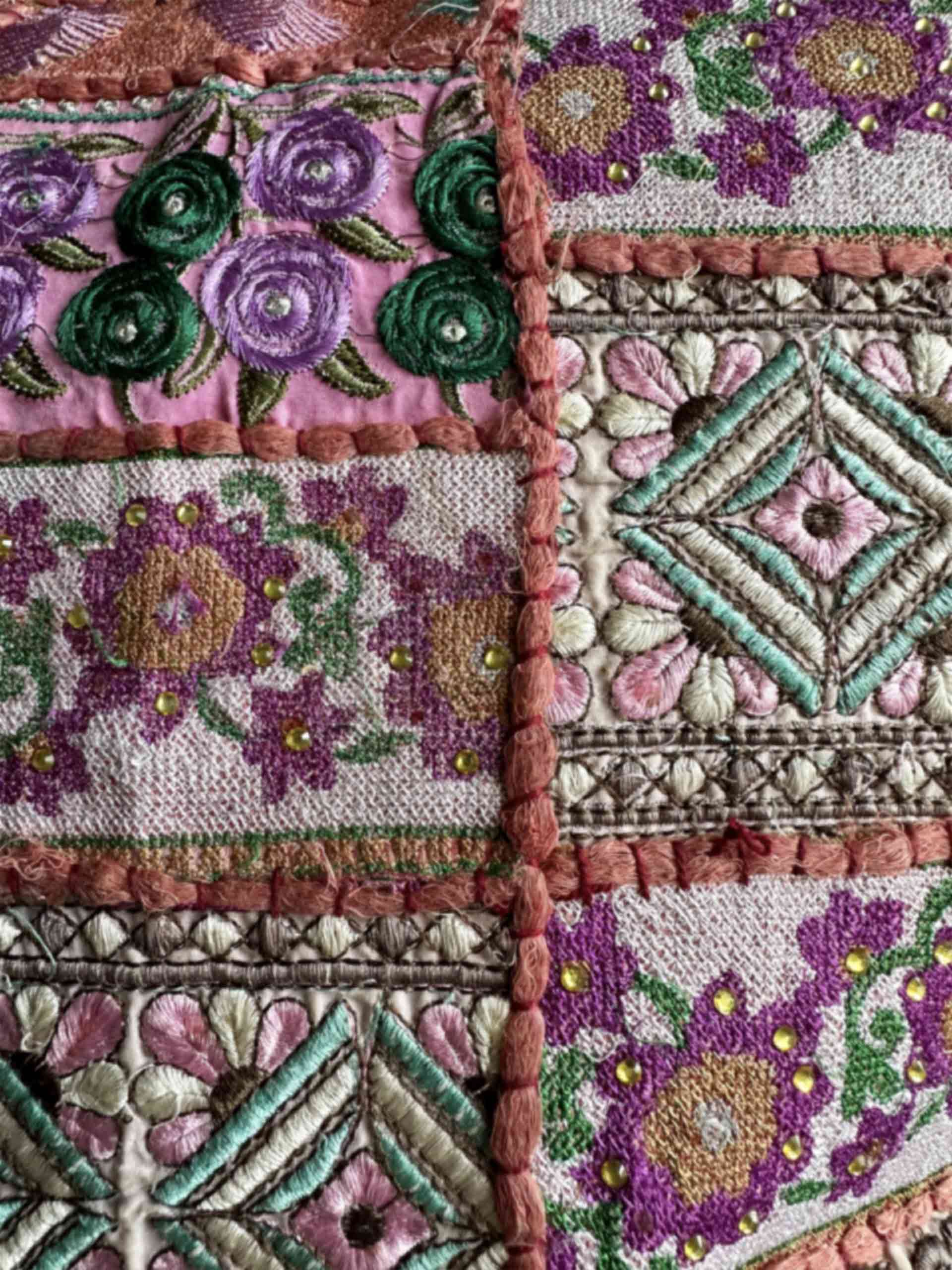 Pink city - embroidered patchwork cushion cover 24 X 24