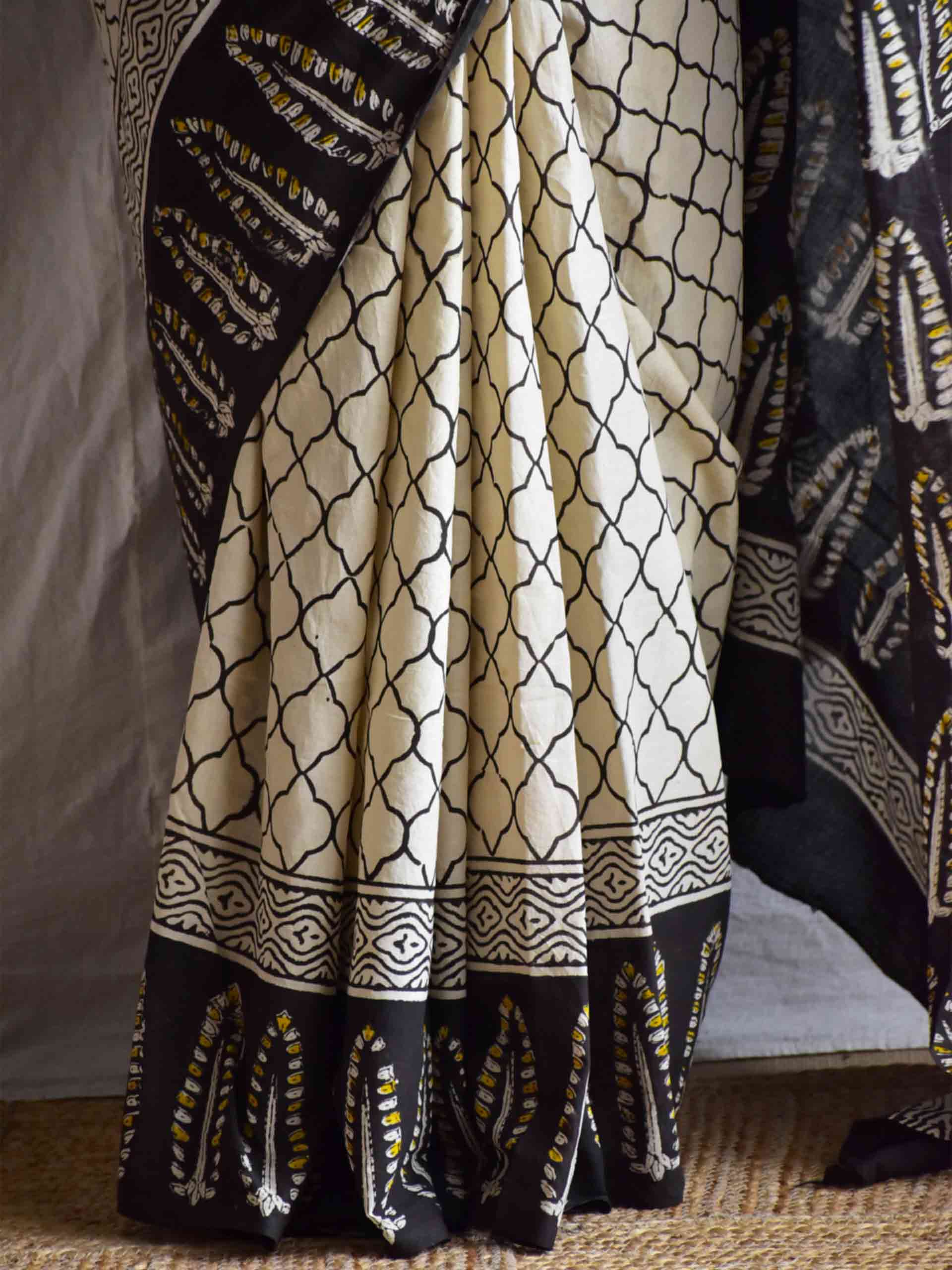 dark tales - Dabu cotton saree