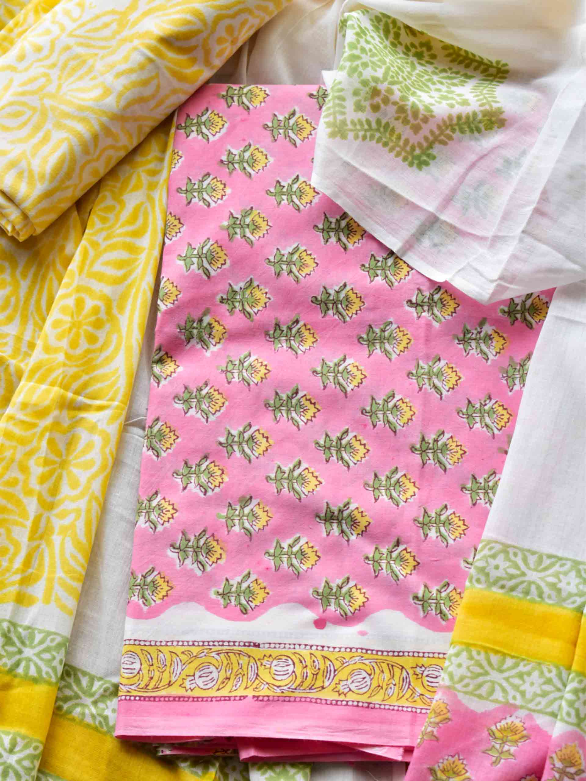 Pretty in pink Cotton 3 pc suit set