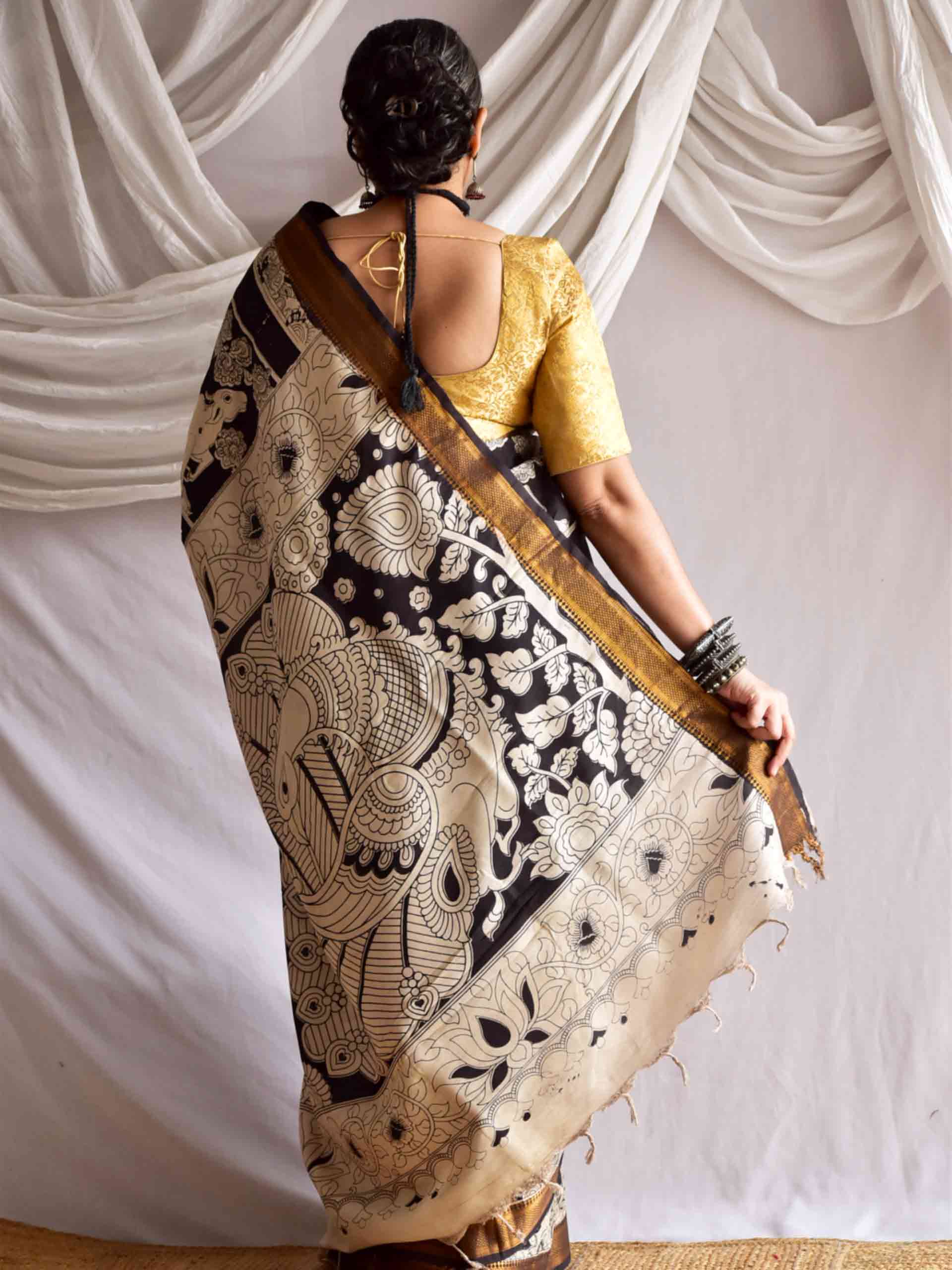 Mridula - kalamkari printed Bangalore Silk nizam border saree