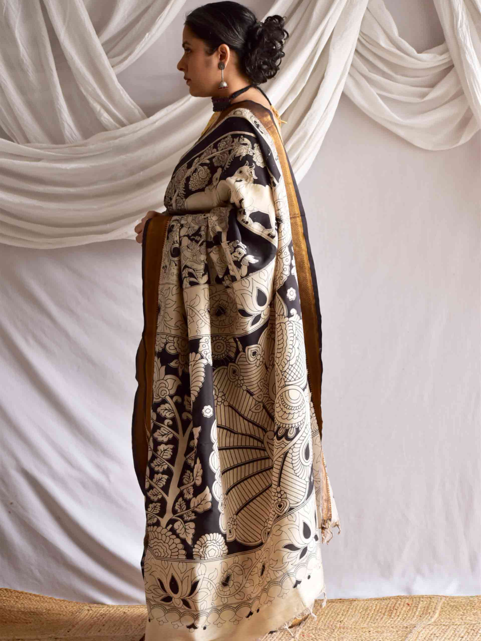 Mridula - kalamkari printed Bangalore Silk nizam border saree