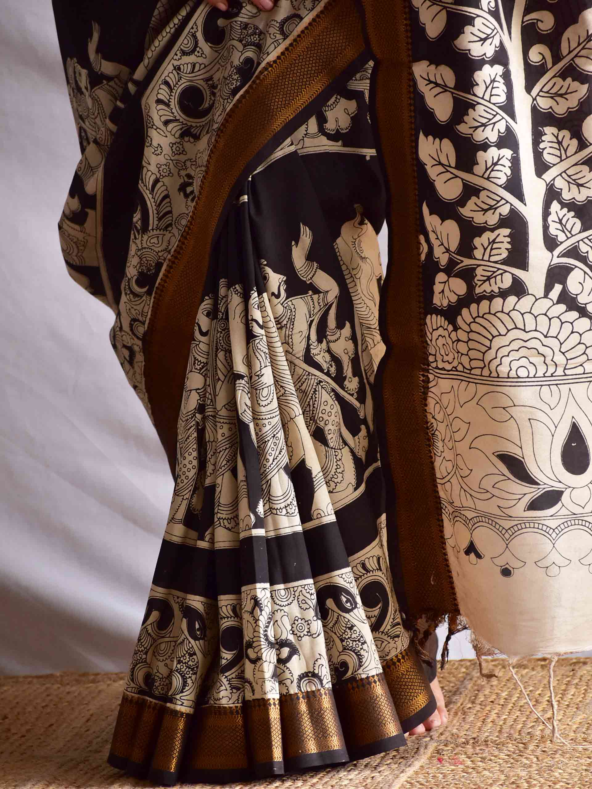 Mridula - kalamkari printed Bangalore Silk nizam border saree