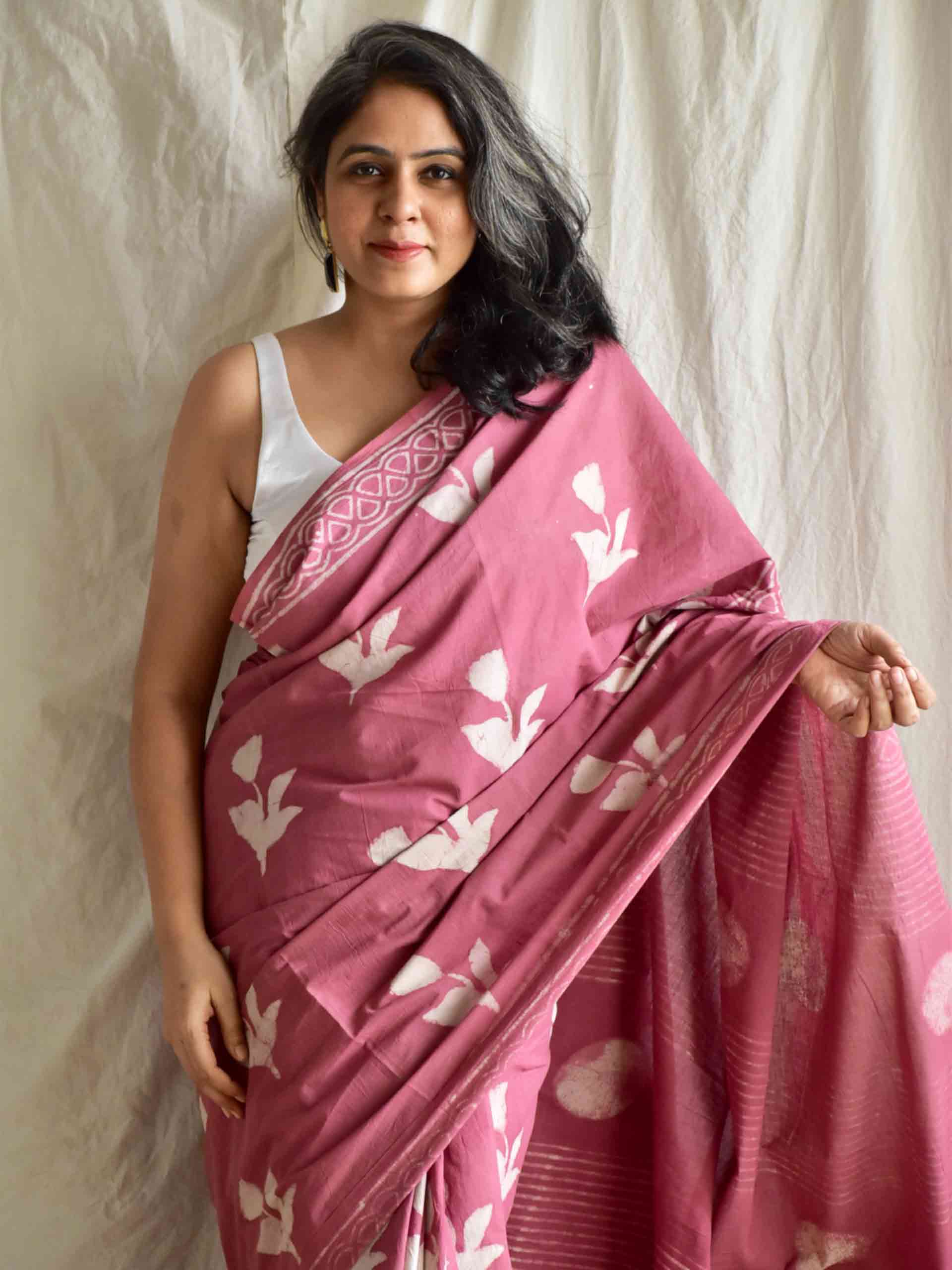 Berry - Dabu cotton saree