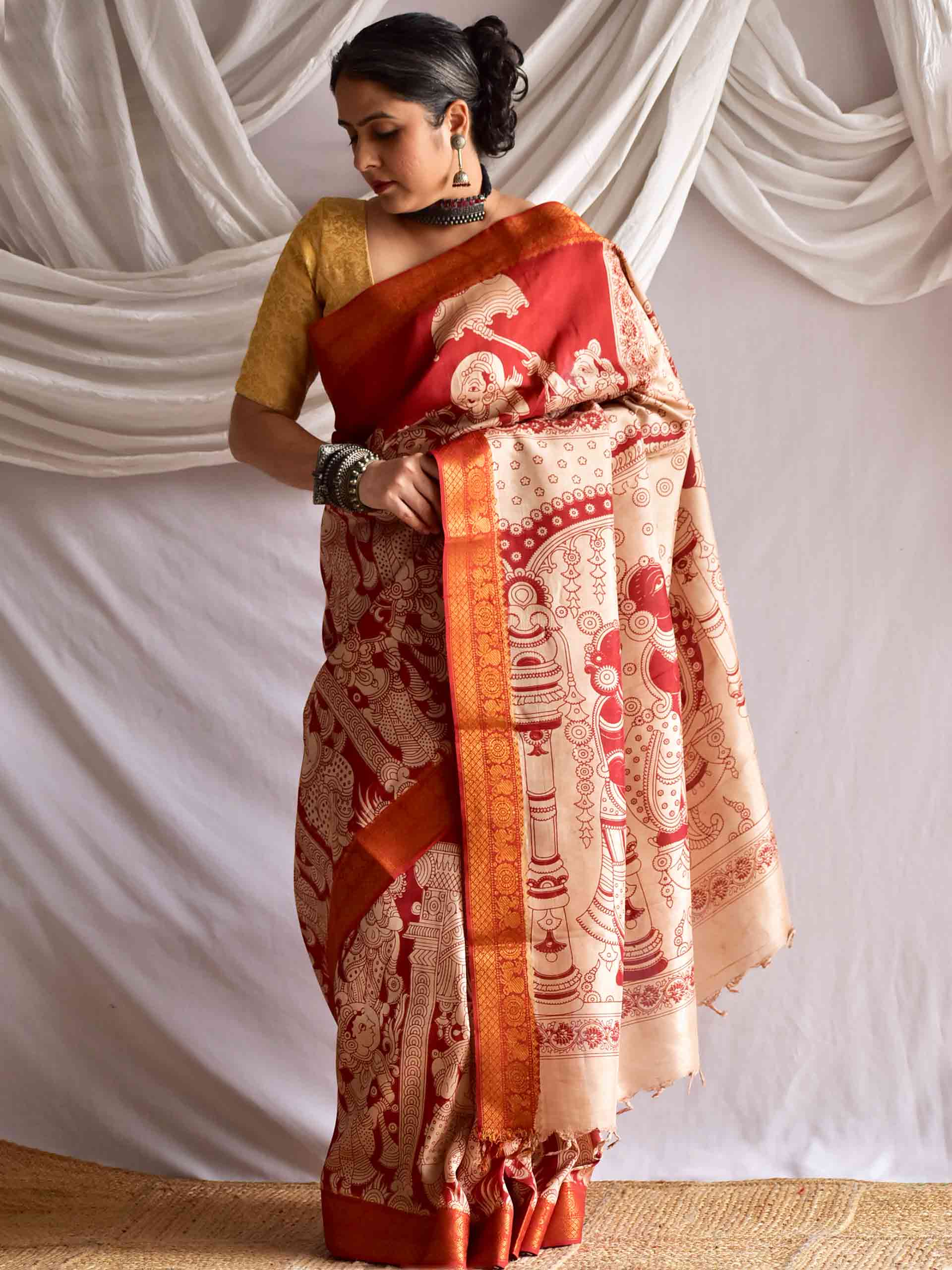 Meena - kalamkari printed Bangalore Silk nizam border saree
