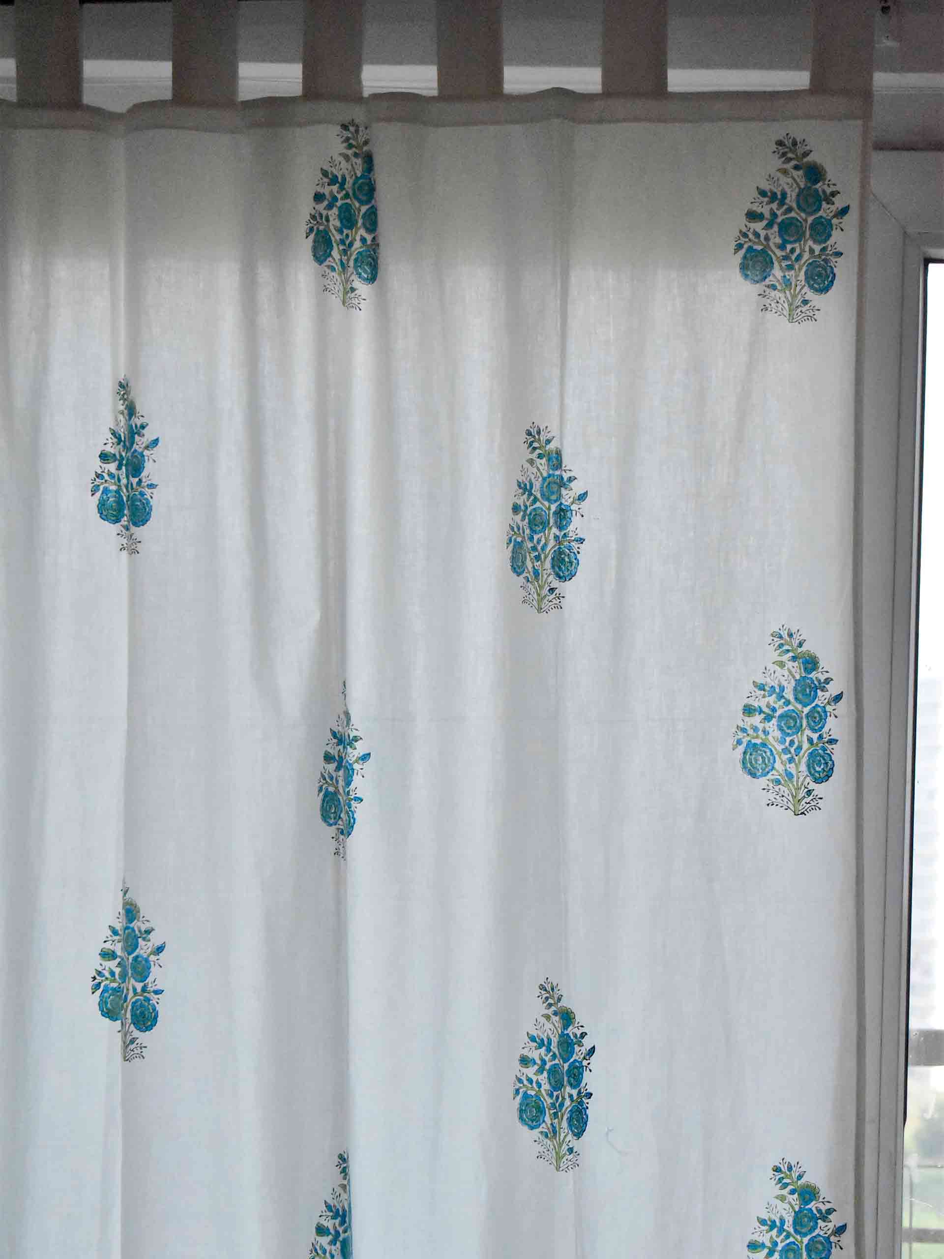 Blue Flower - Hand block printed curtain (7 ft)