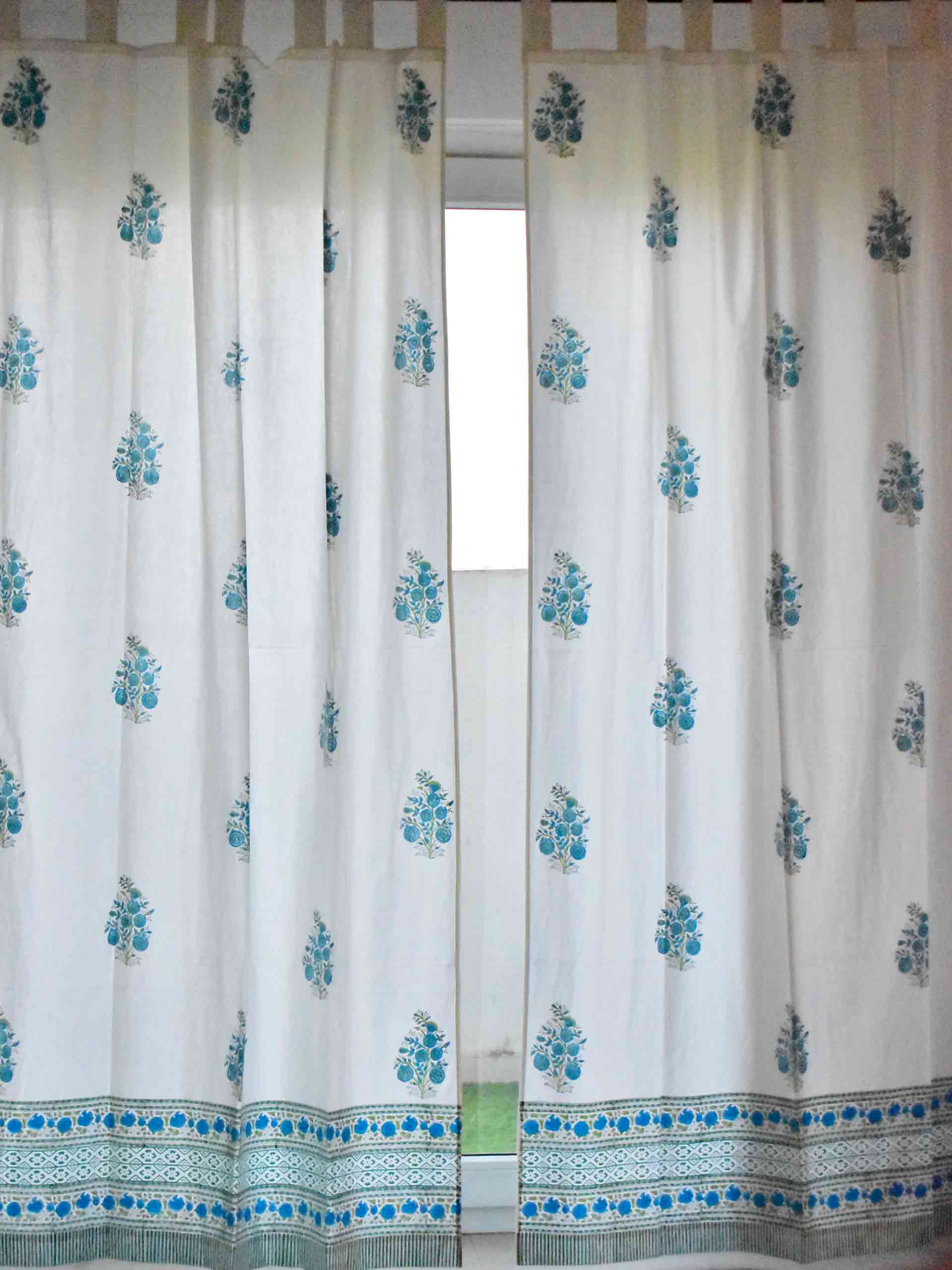 Blue Flower - Hand block printed curtain (7 ft)