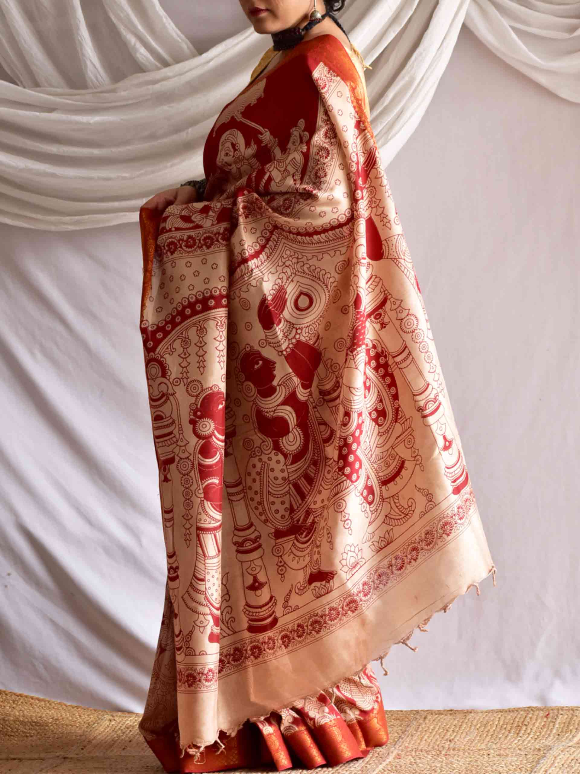 Meena - kalamkari printed Bangalore Silk nizam border saree