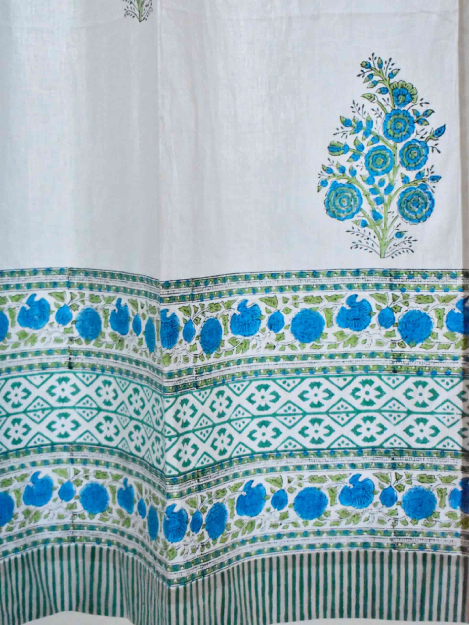 Blue Flower - Hand block printed curtain (7 ft)