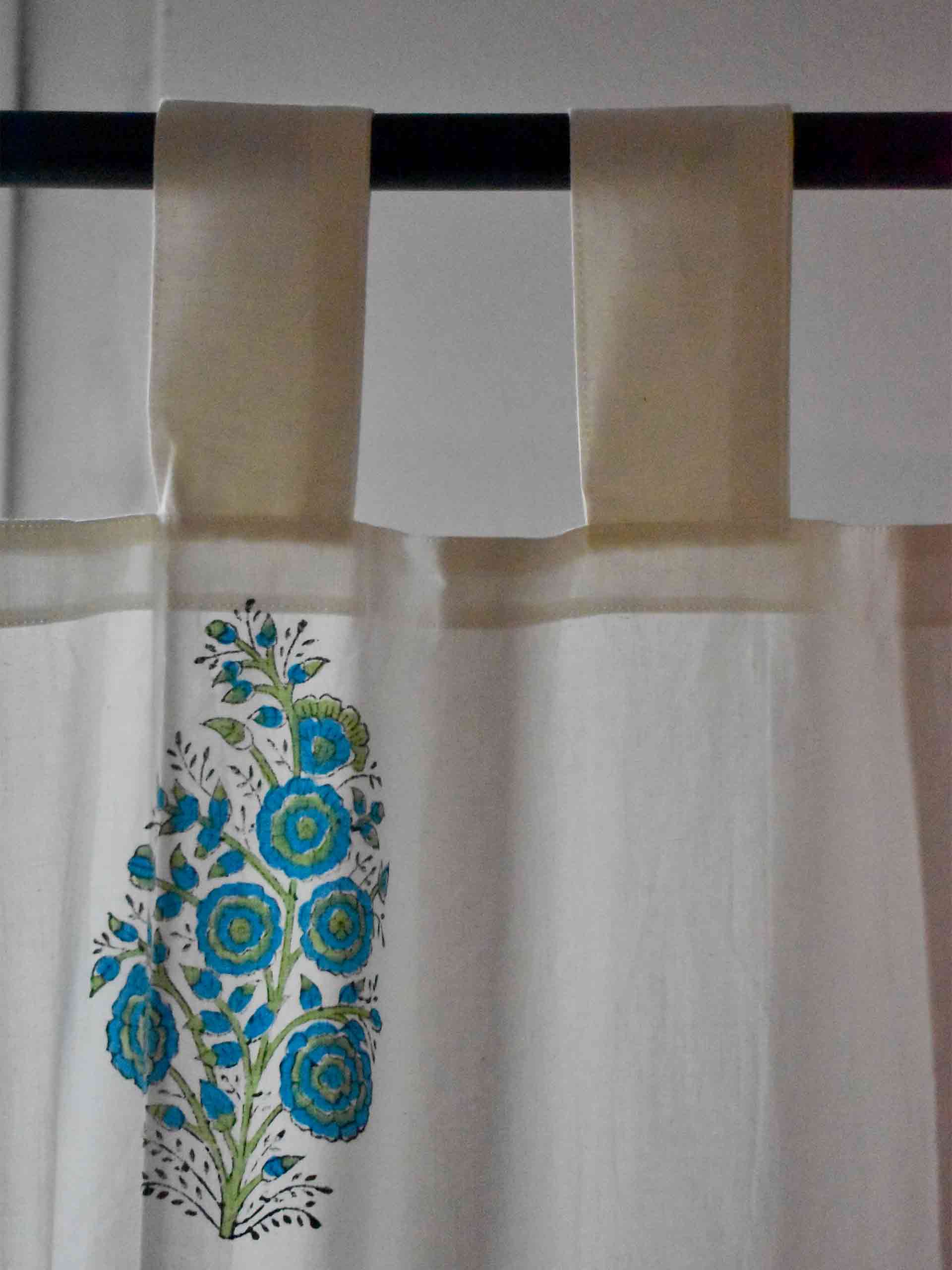 Blue Flower - Hand block printed curtain (7 ft)