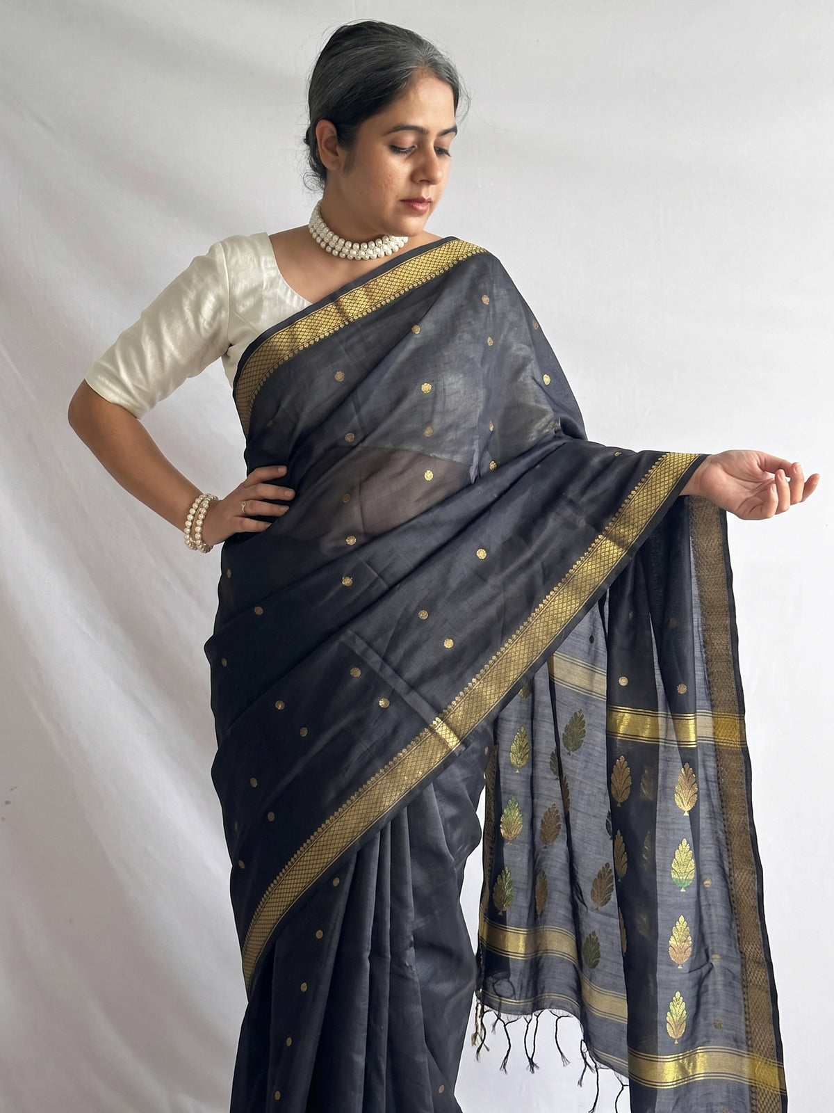 Raat-rani - cotton silk saree With contrast pallu
