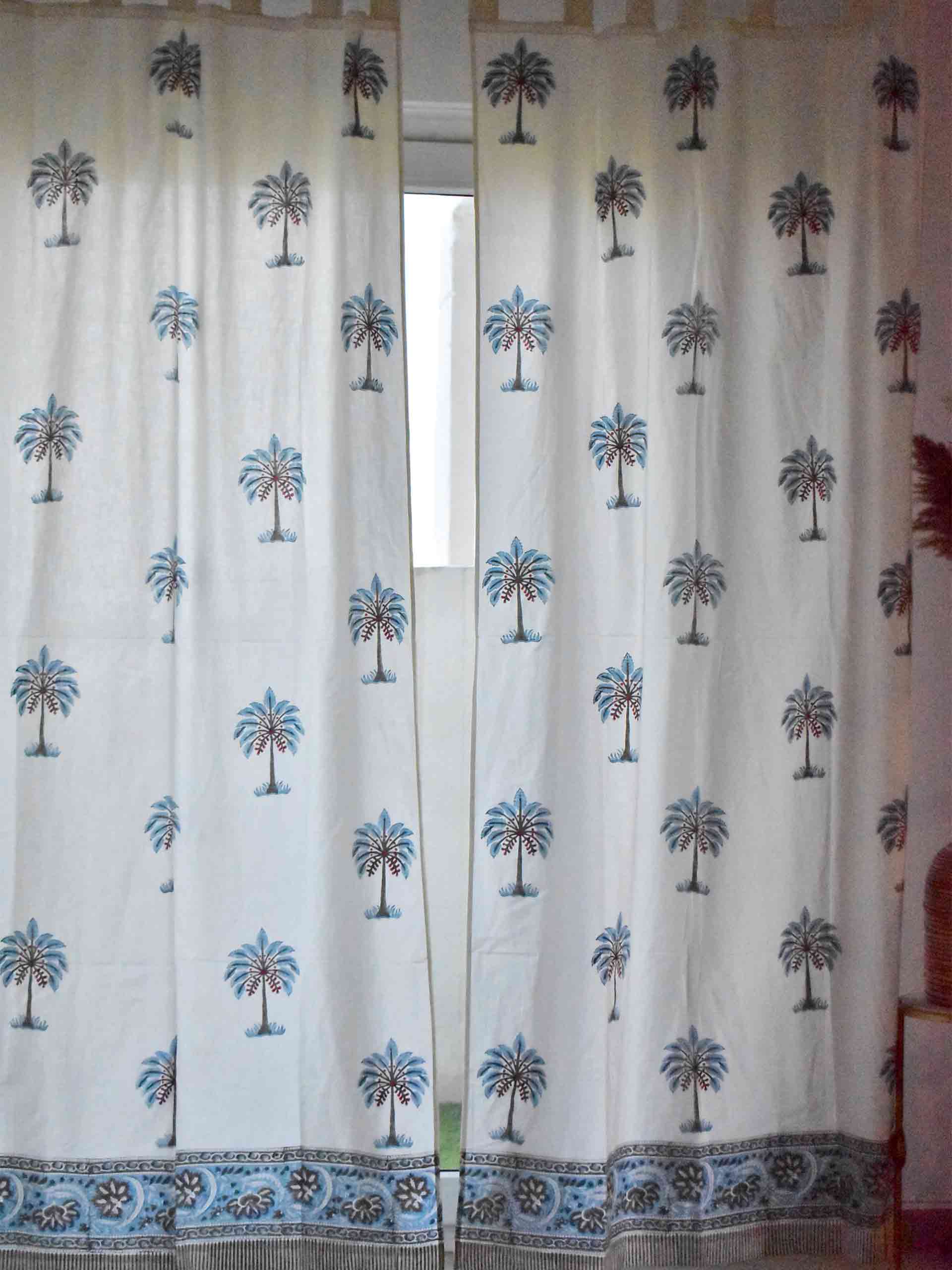 Coconut Tree - Hand block printed curtain (7 ft)