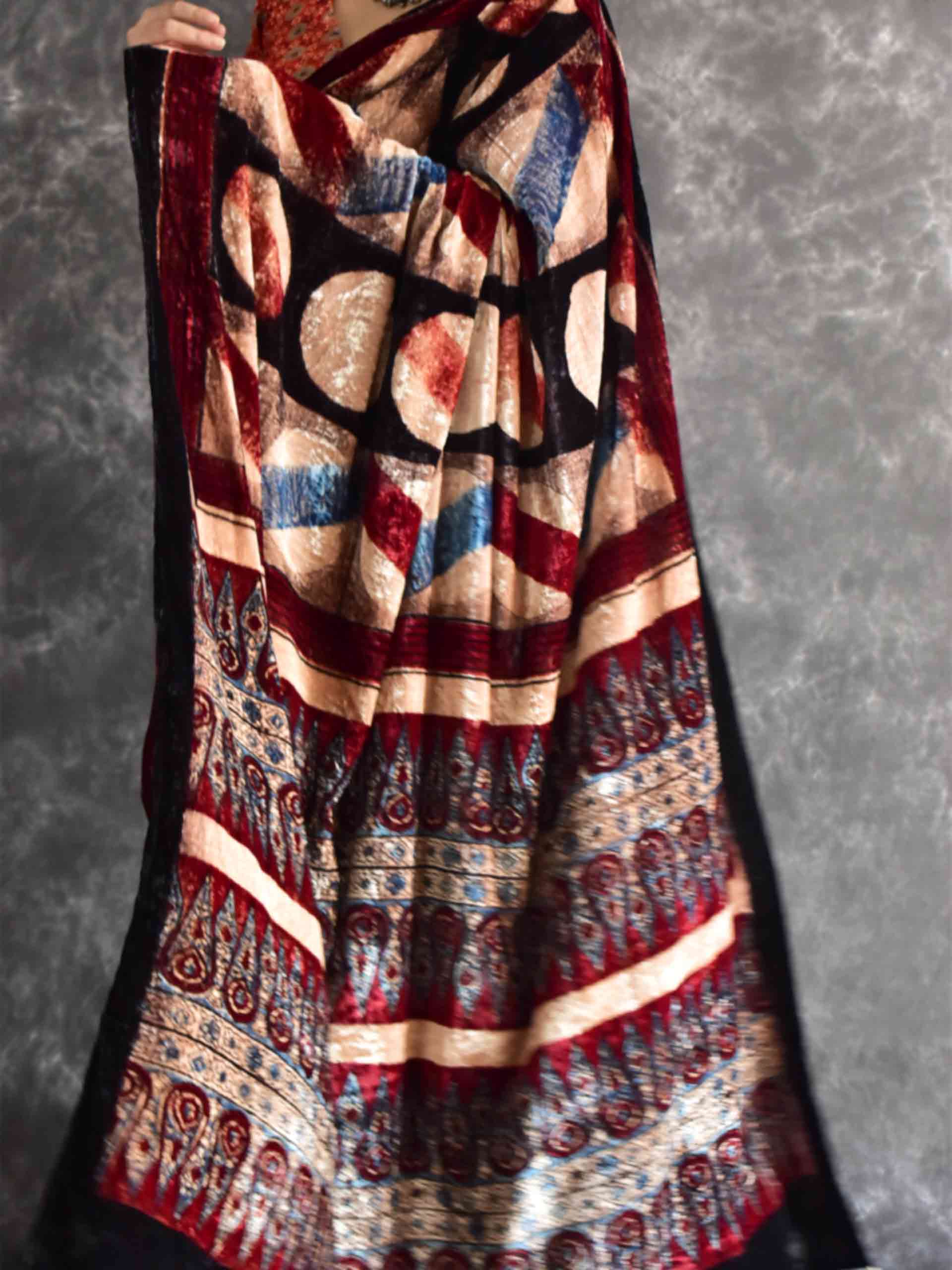 Reshmeen - Ajrakh Velvet Saree
