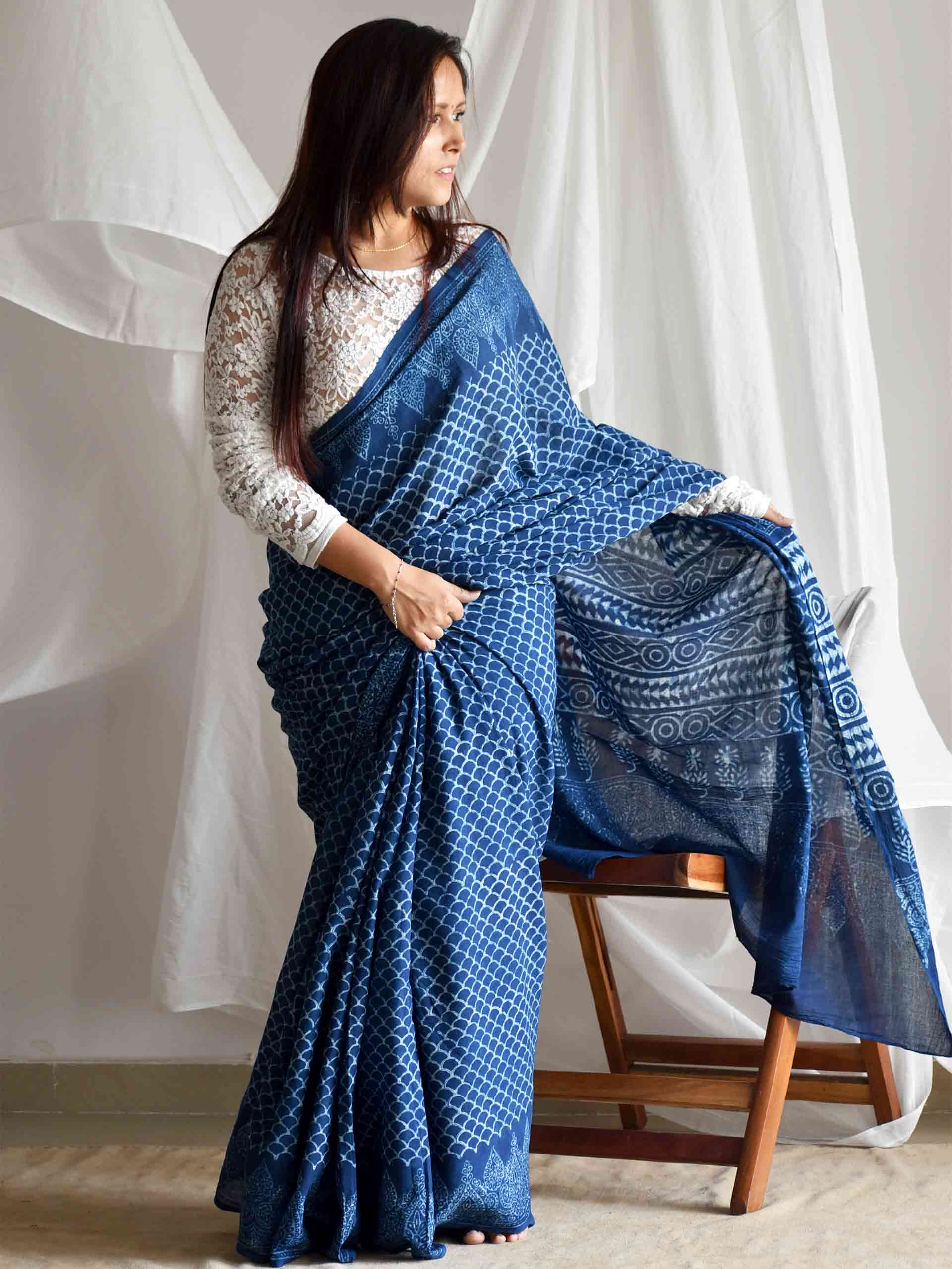 Badal Indigo mul cotton saree