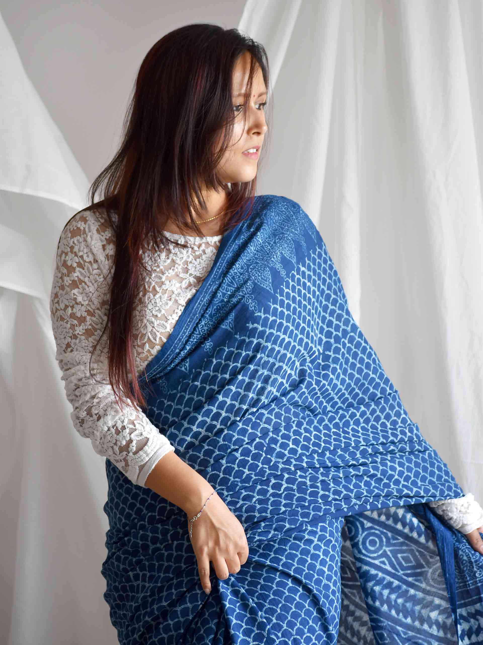 Badal Indigo mul cotton saree