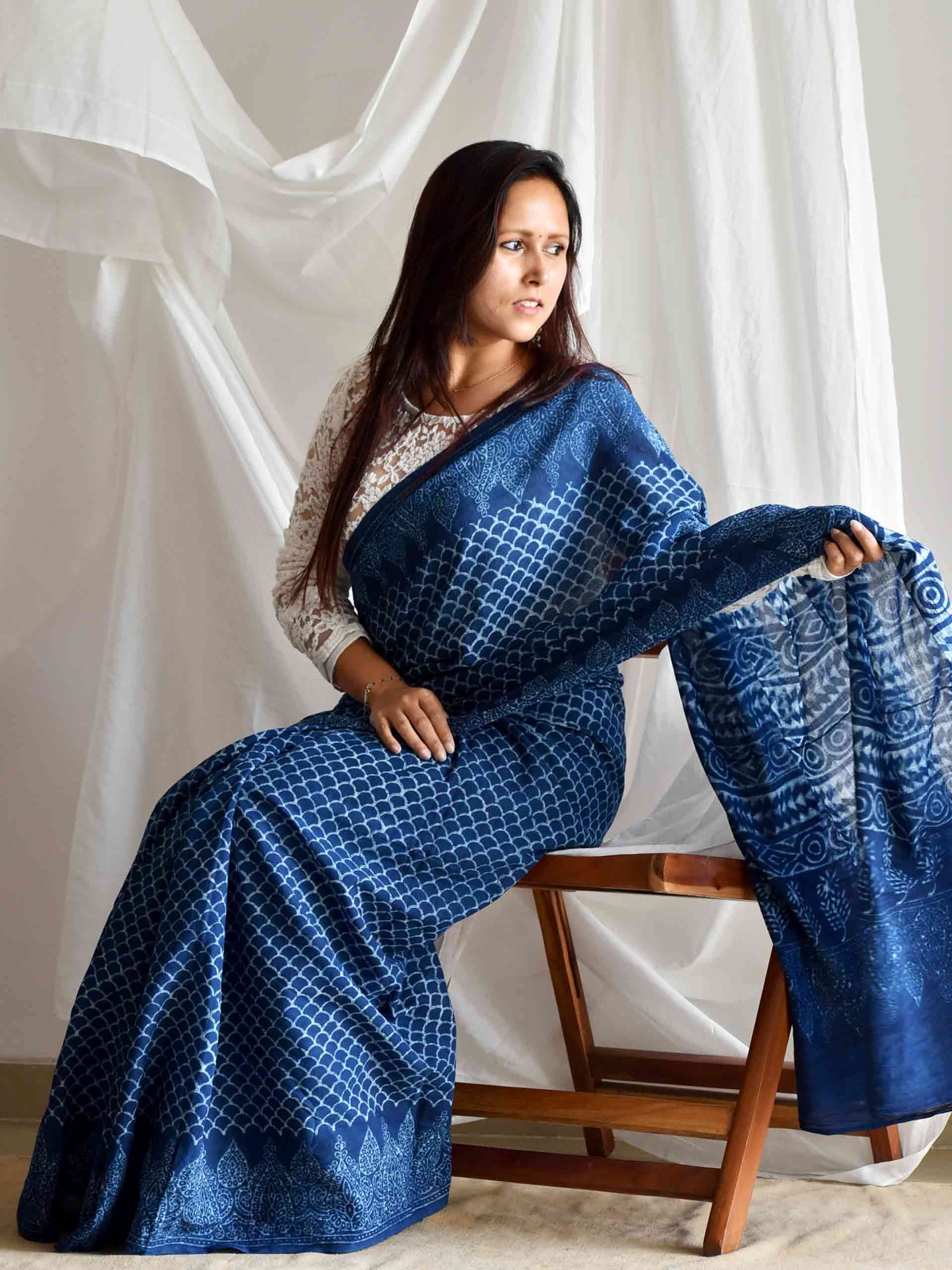 Badal Indigo mul cotton saree