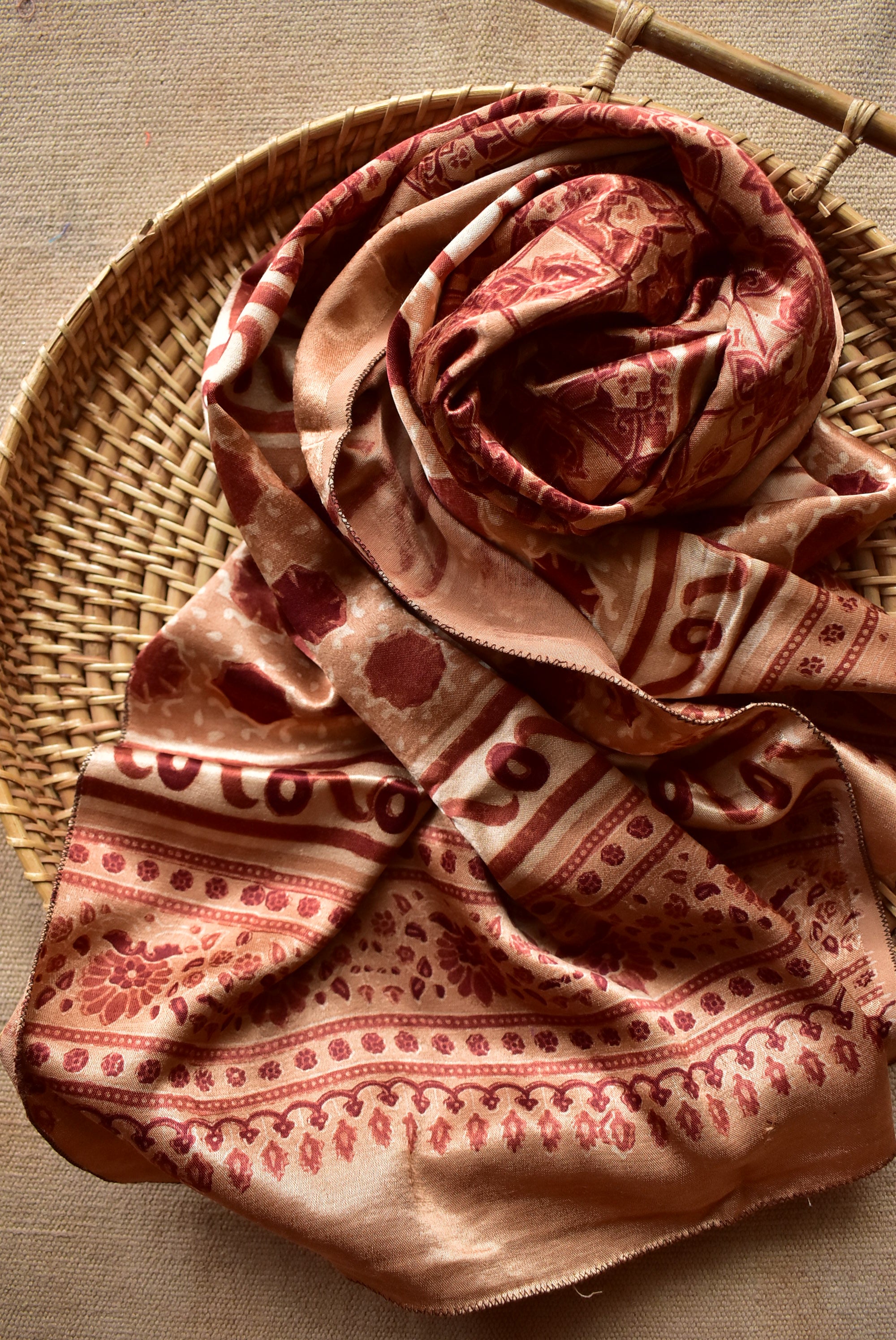 Ramen - Ajrakh hand block printed Mashru silk stole