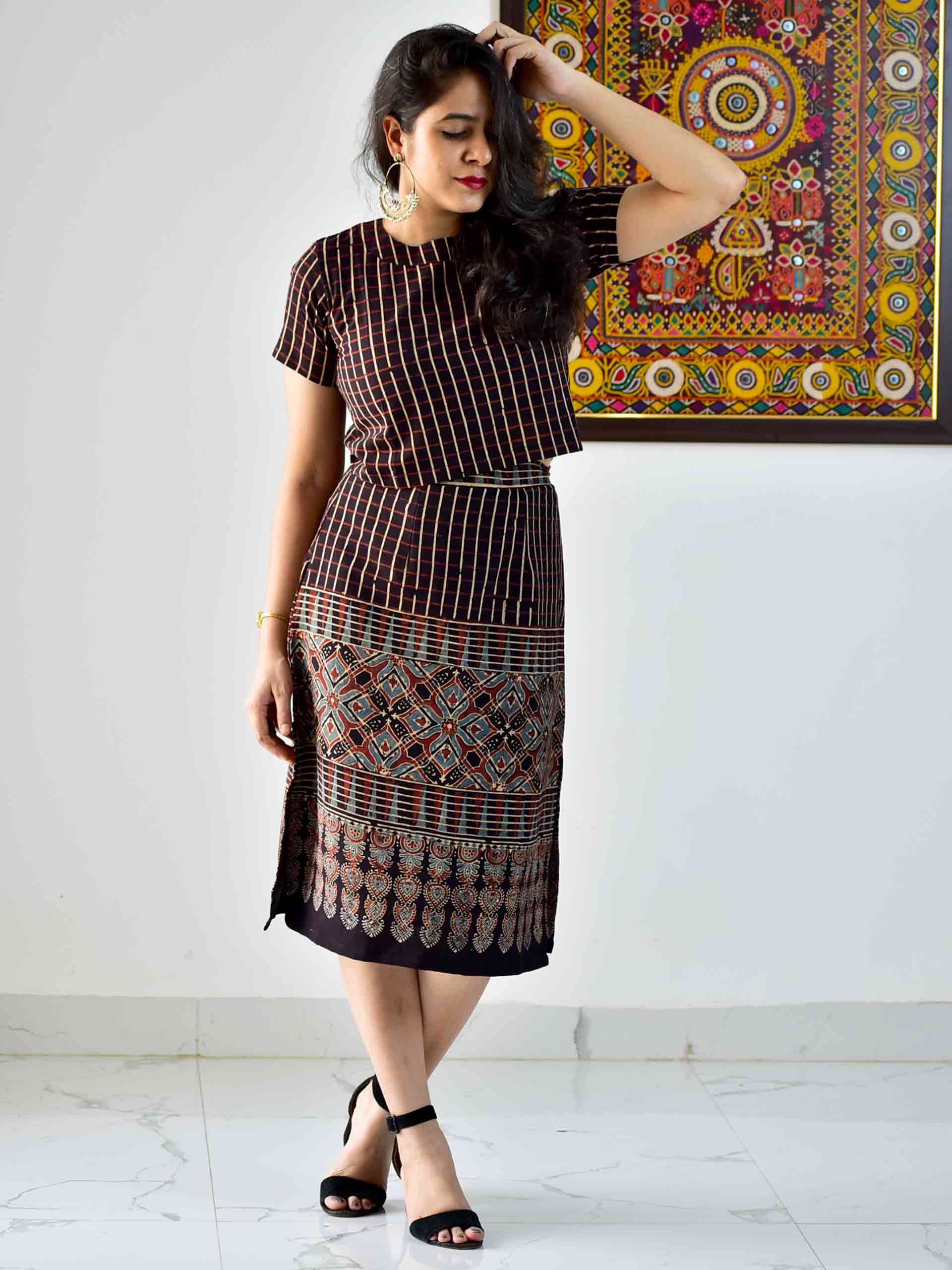 Lanes -  Ajrakh hand block printed skirt set