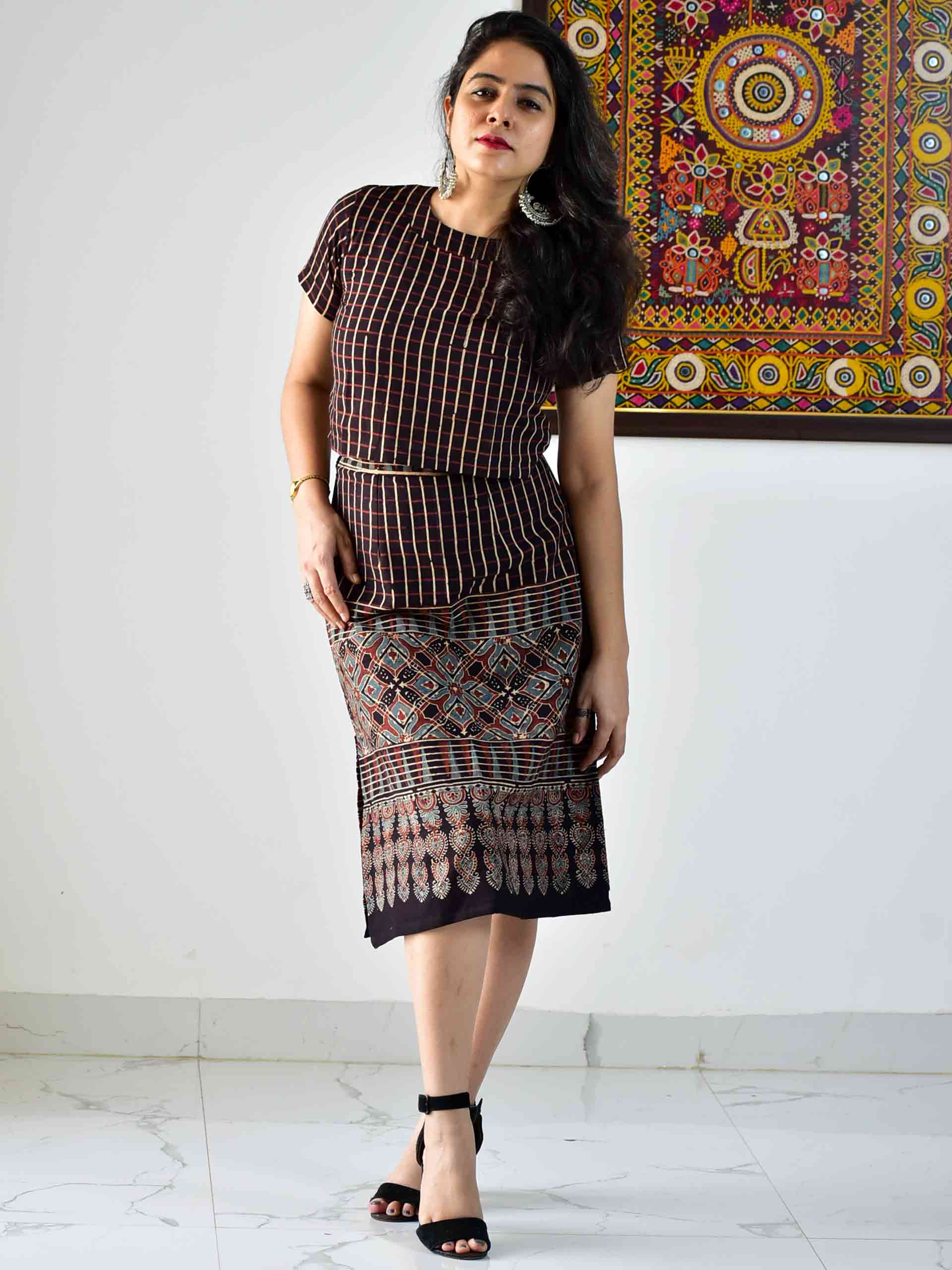 Lanes - Ajrakh hand block printed skirt set