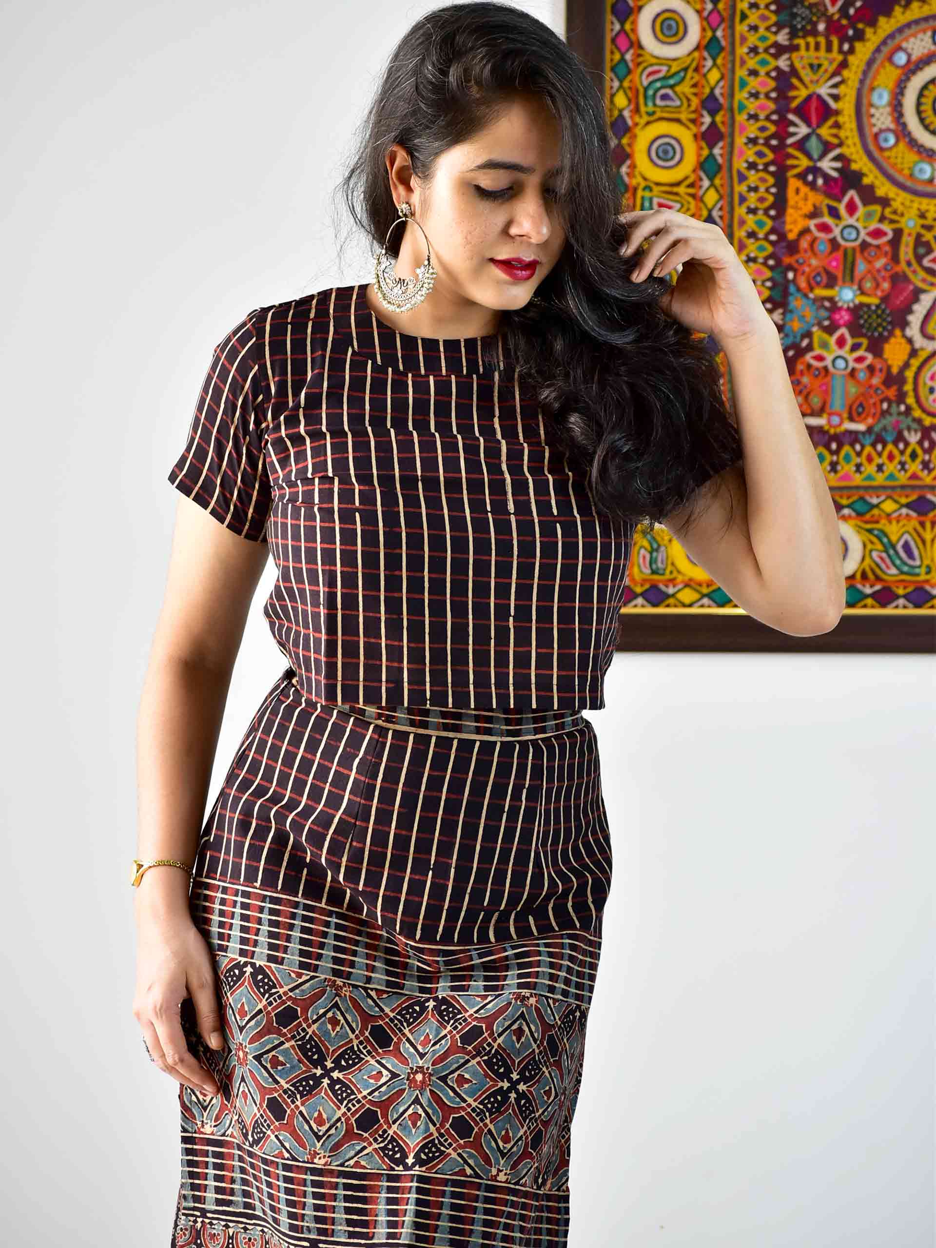 Lanes -  Ajrakh hand block printed skirt set