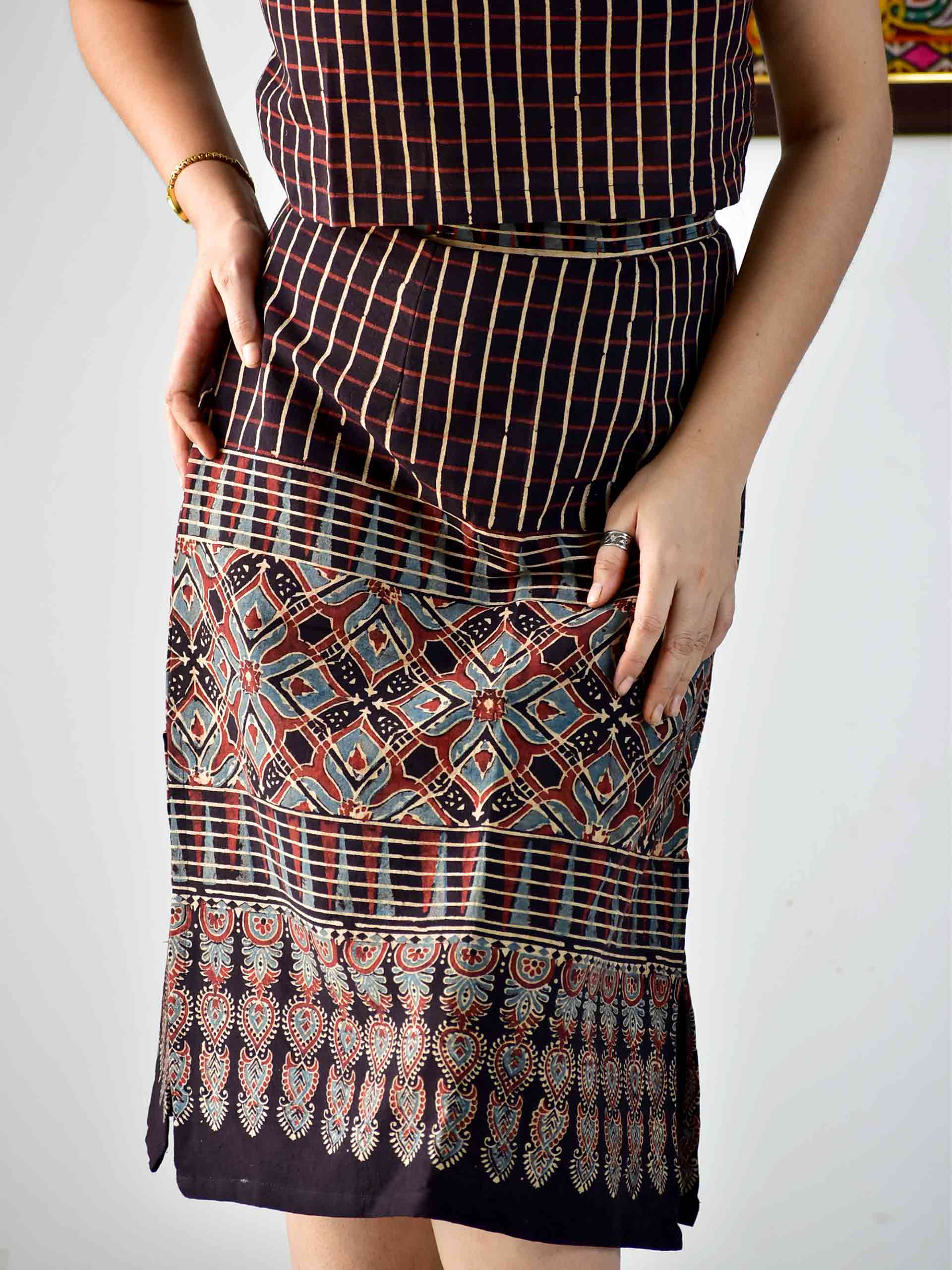 Lanes - Ajrakh hand block printed skirt set