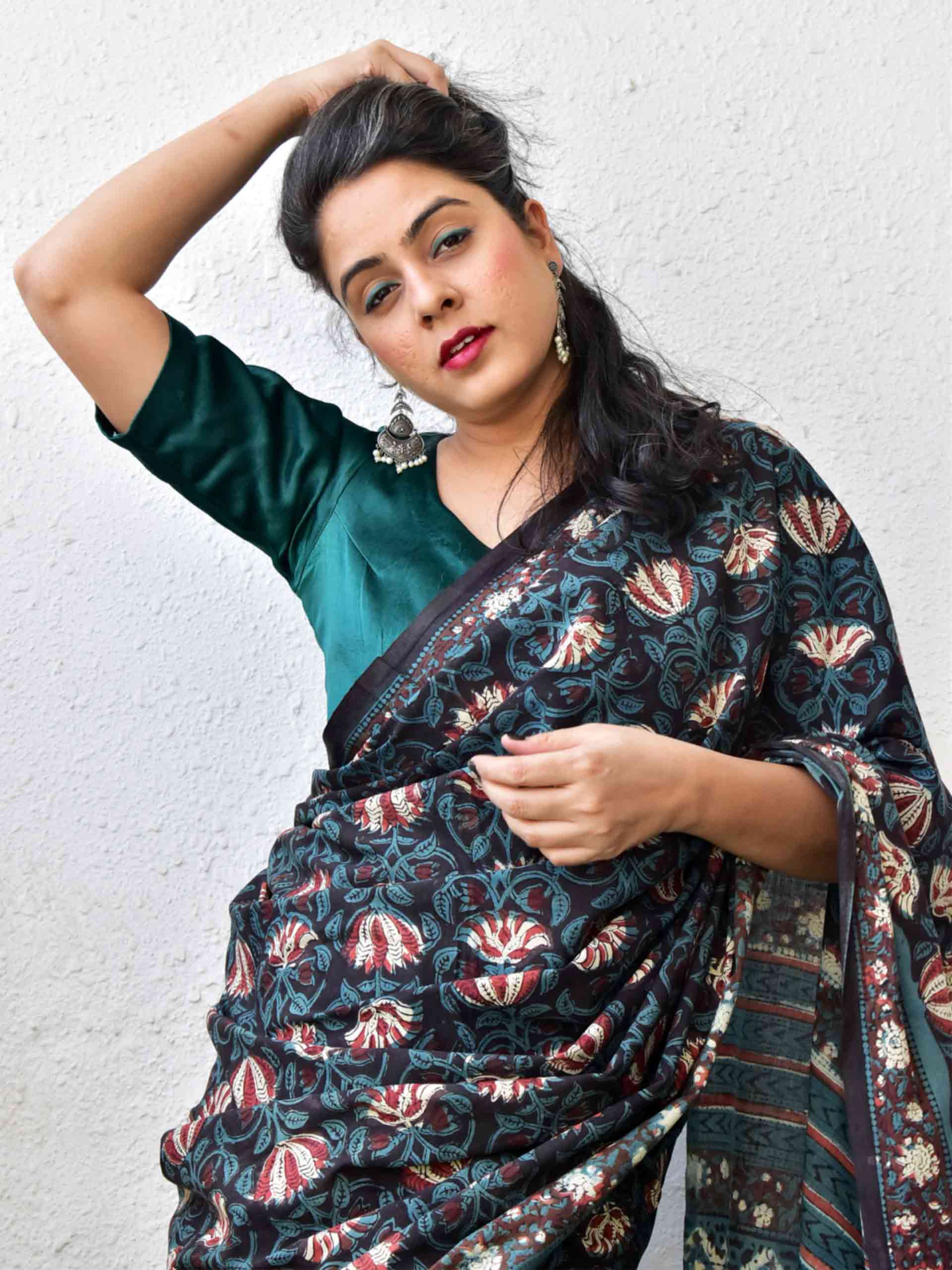 Dabu hand block printed cotton saree