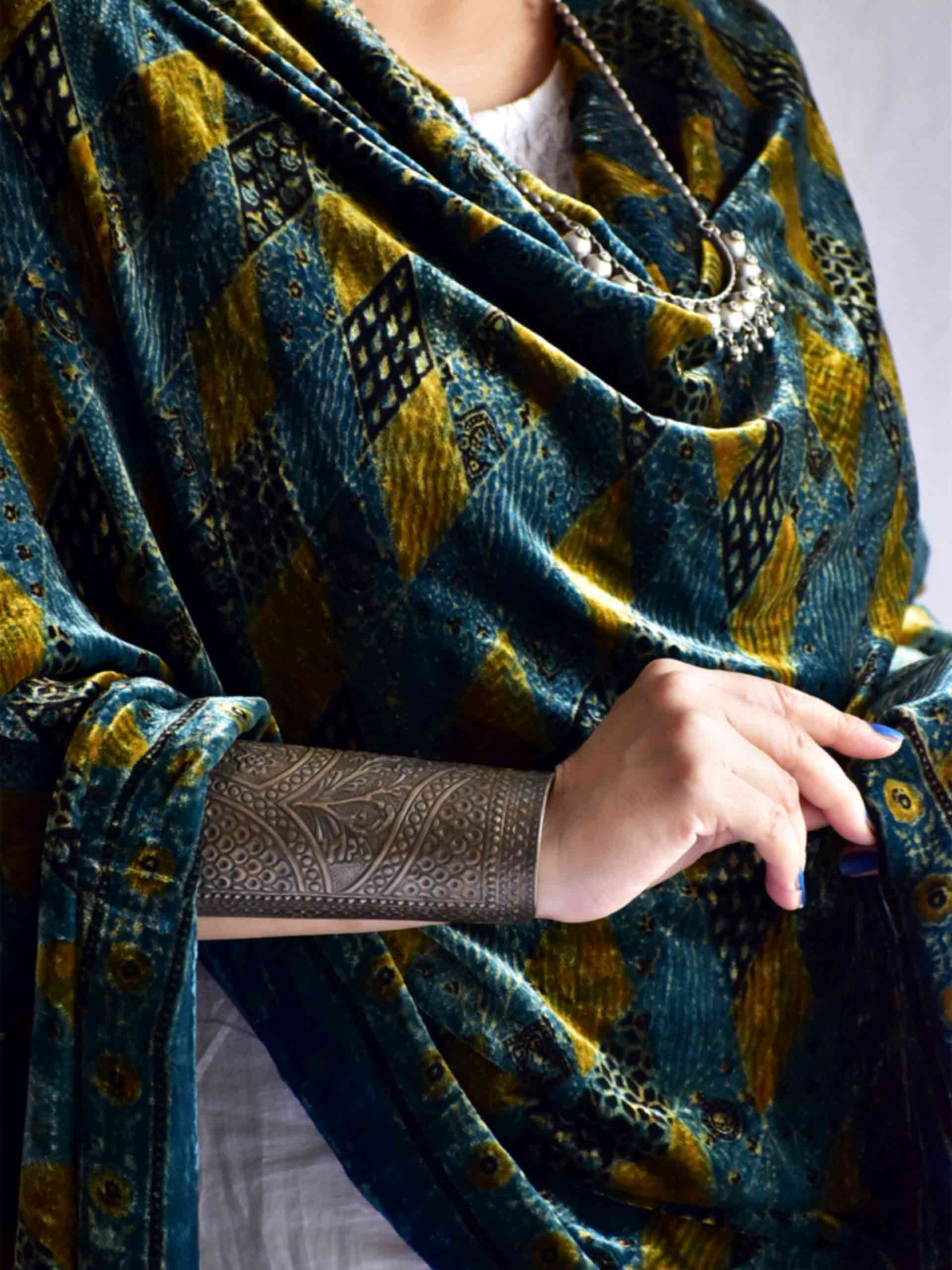Monday blues - Ajrakh Silk Velvet Dupatta
