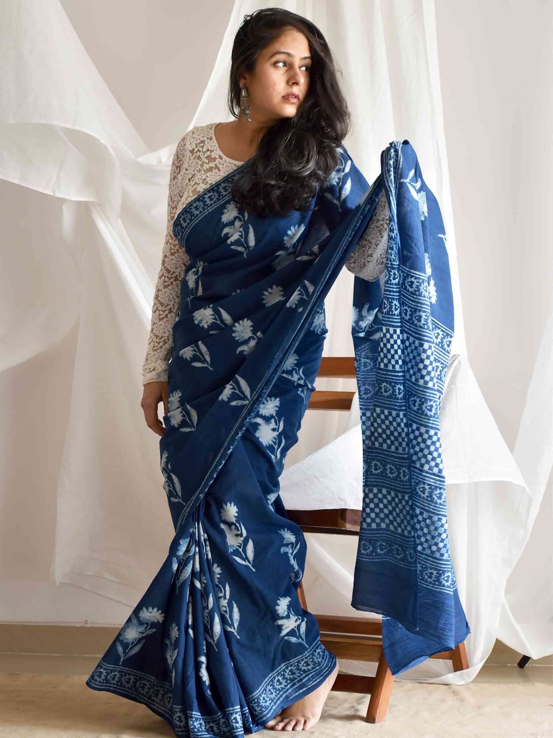 Genda Indigo Mul Cotton Saree