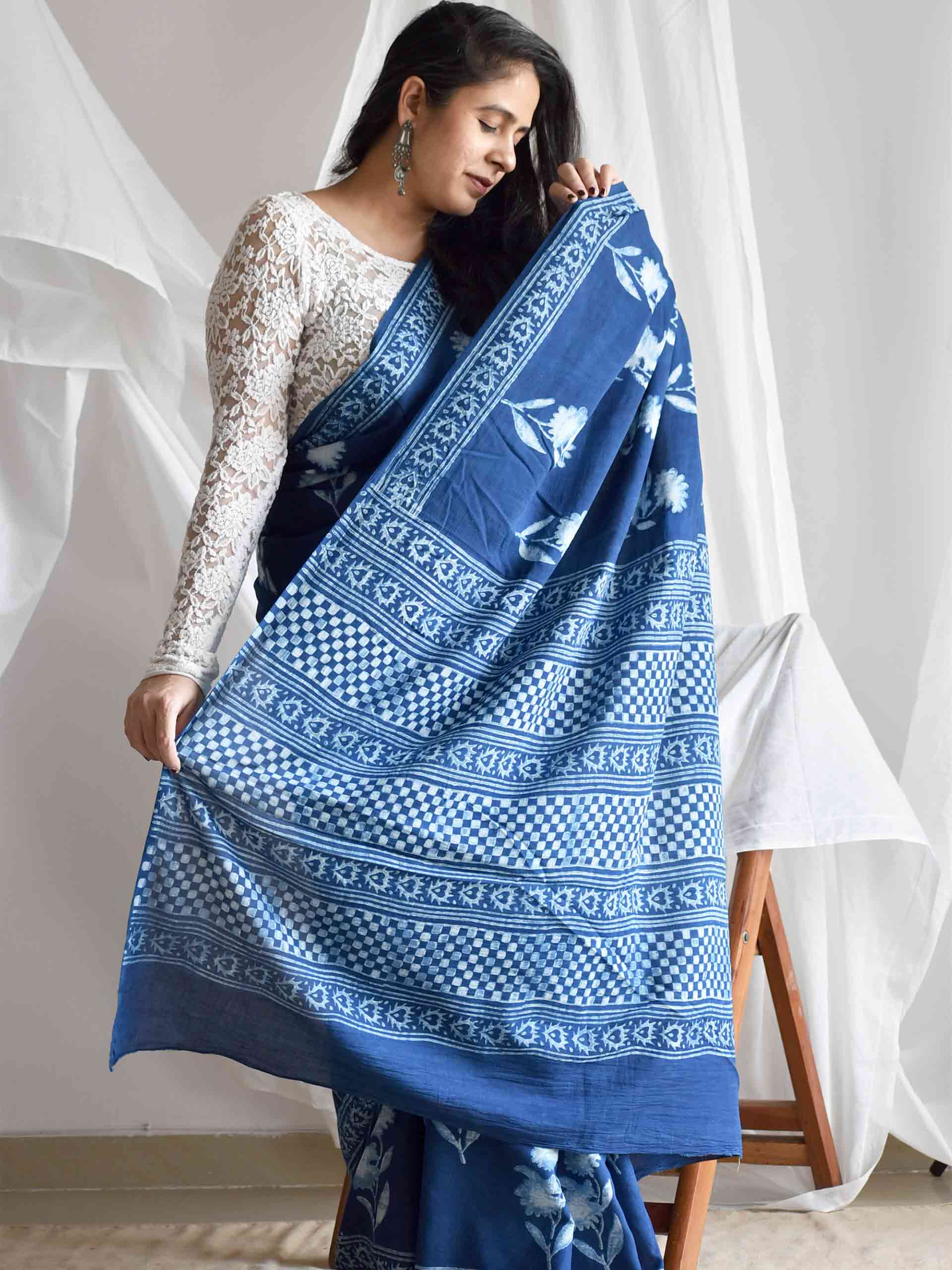 Genda Indigo Mul Cotton Saree