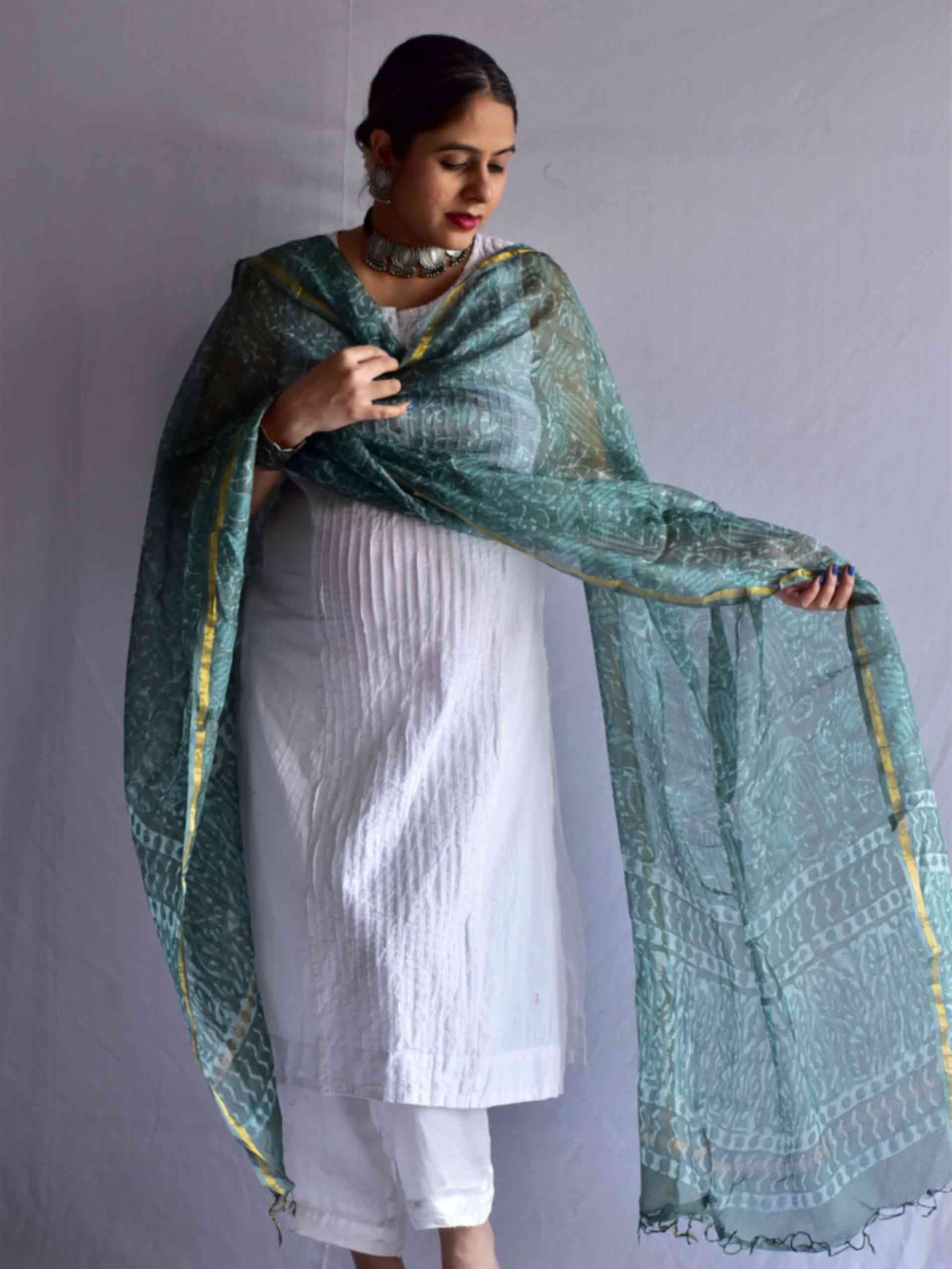 Hara rang -  Kota silk Dupatta