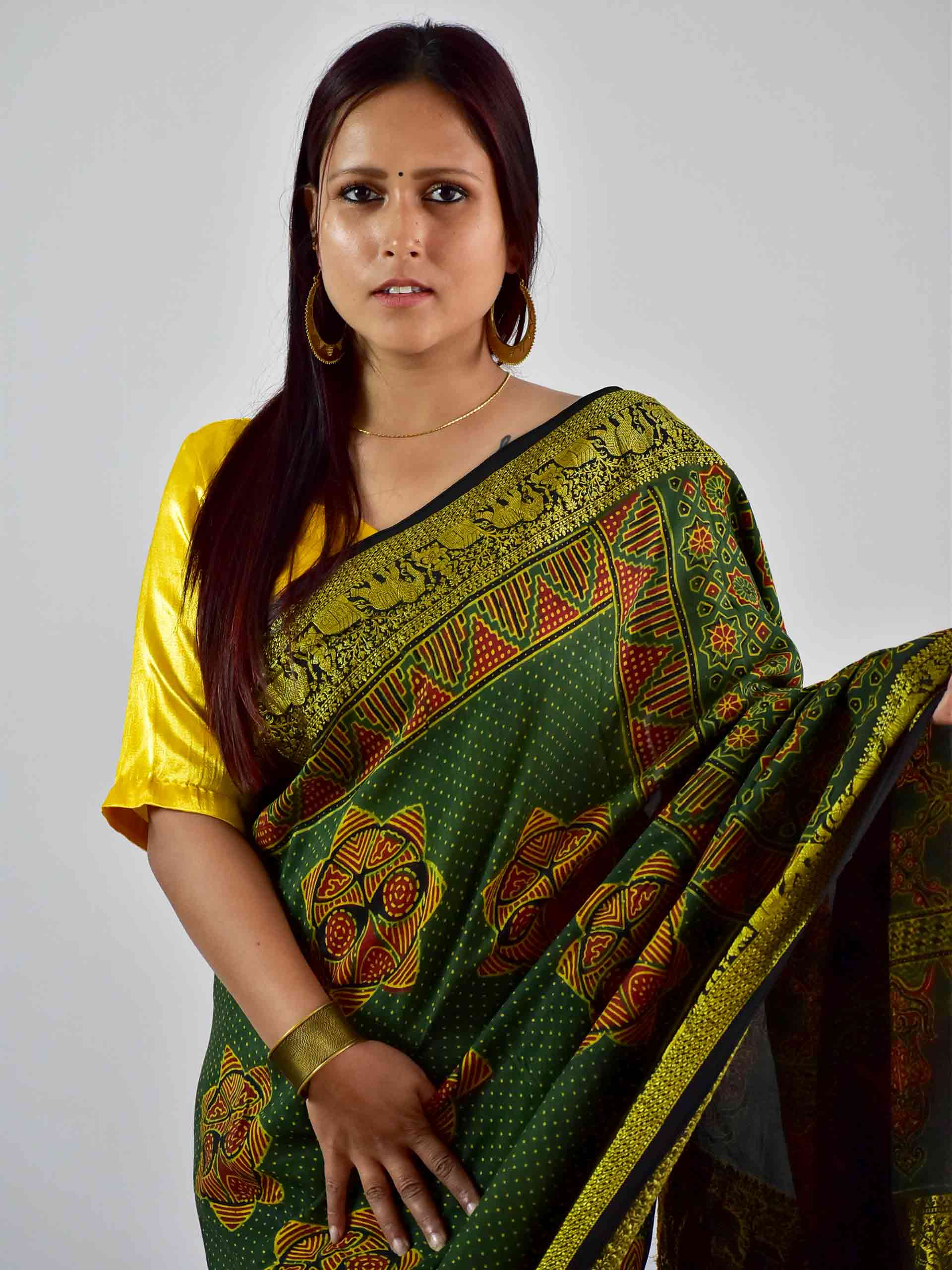 Mohini - Ajrakh Dola Silk zari border Saree