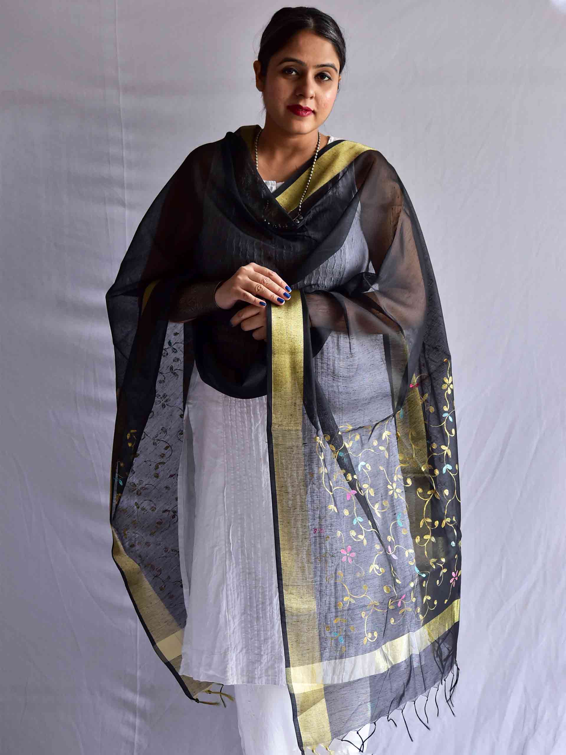 Phulwari -  Hand painted chanderi silk Dupatta