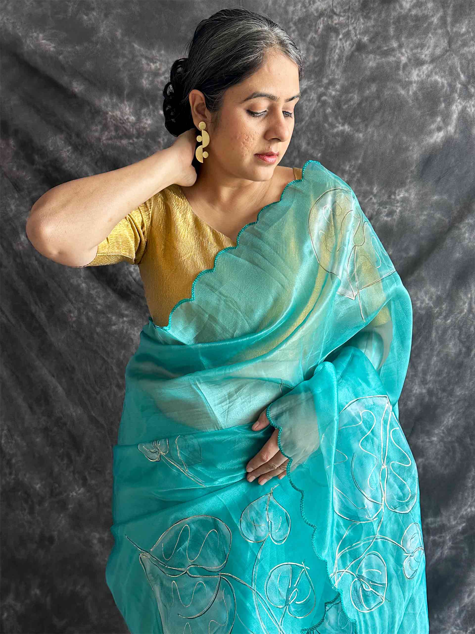 Fern - Hand Painted Organza Saree