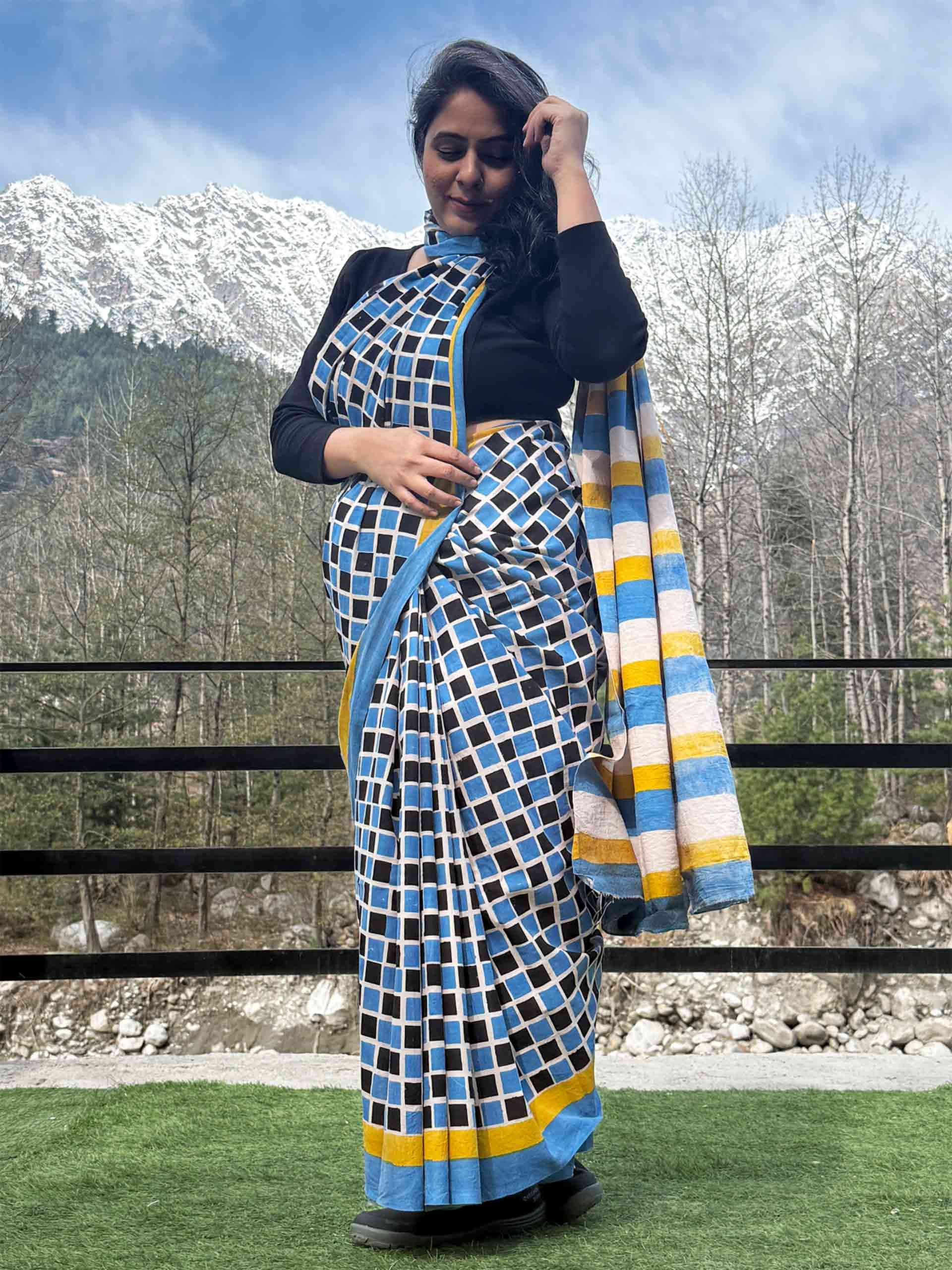 Aasmaani - Dabu cotton saree