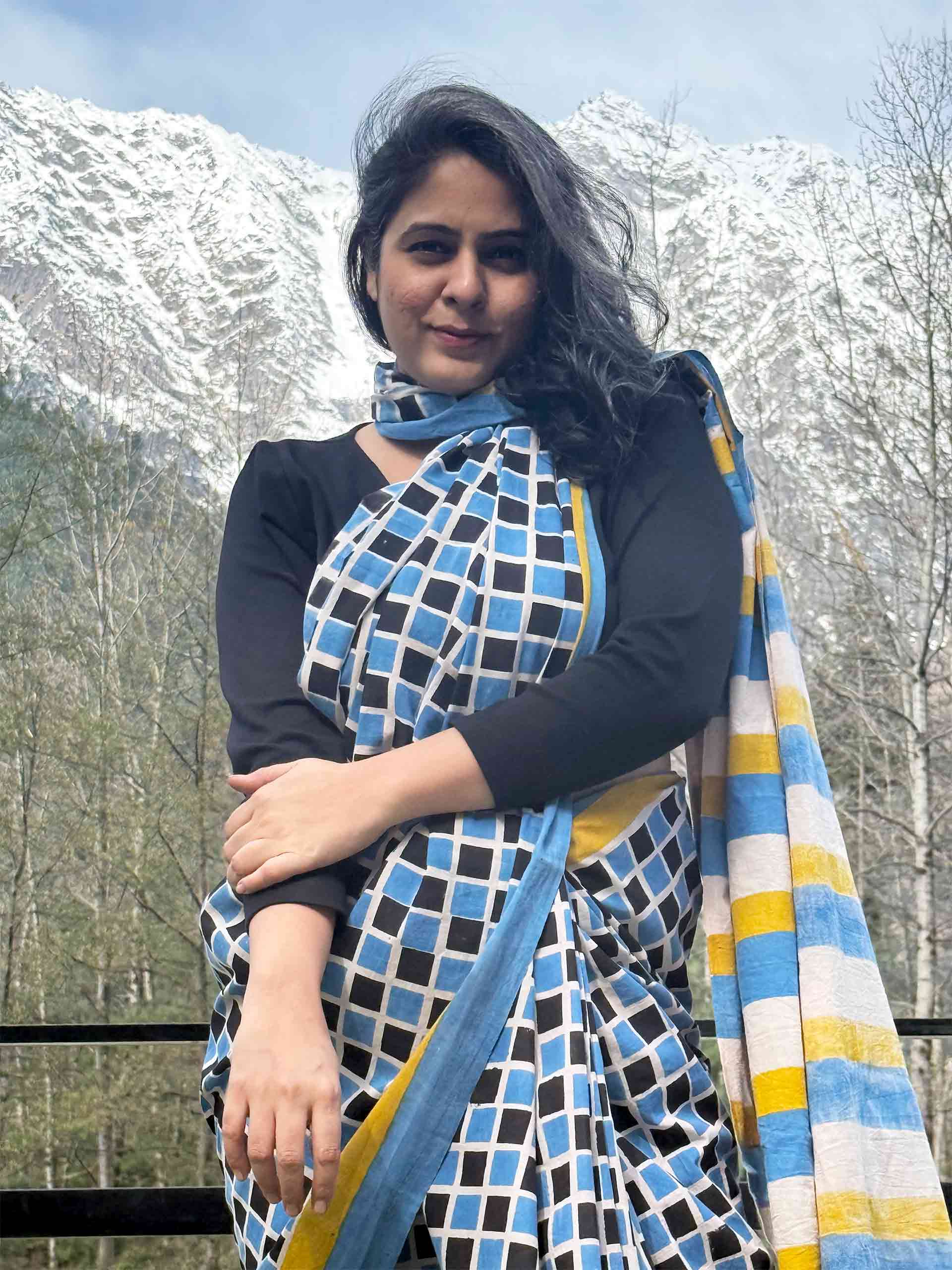 Aasmaani - Dabu cotton saree