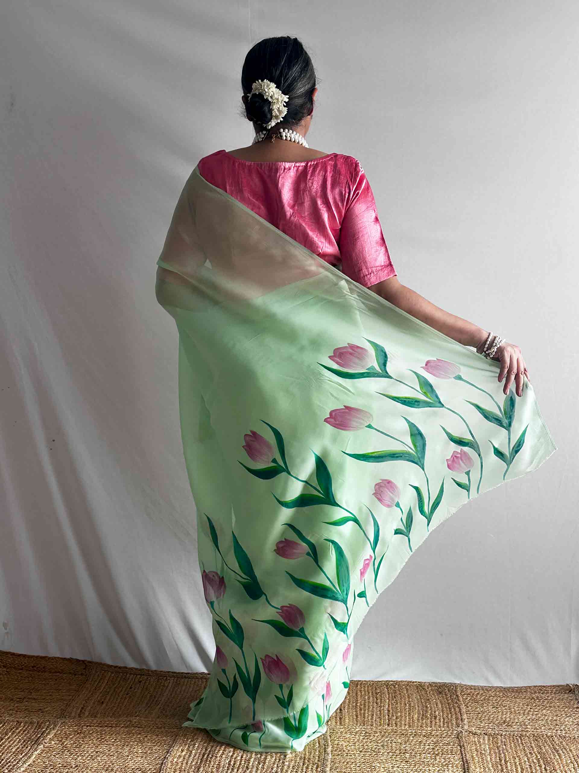 Harit Pushp - Hand print Organza saree