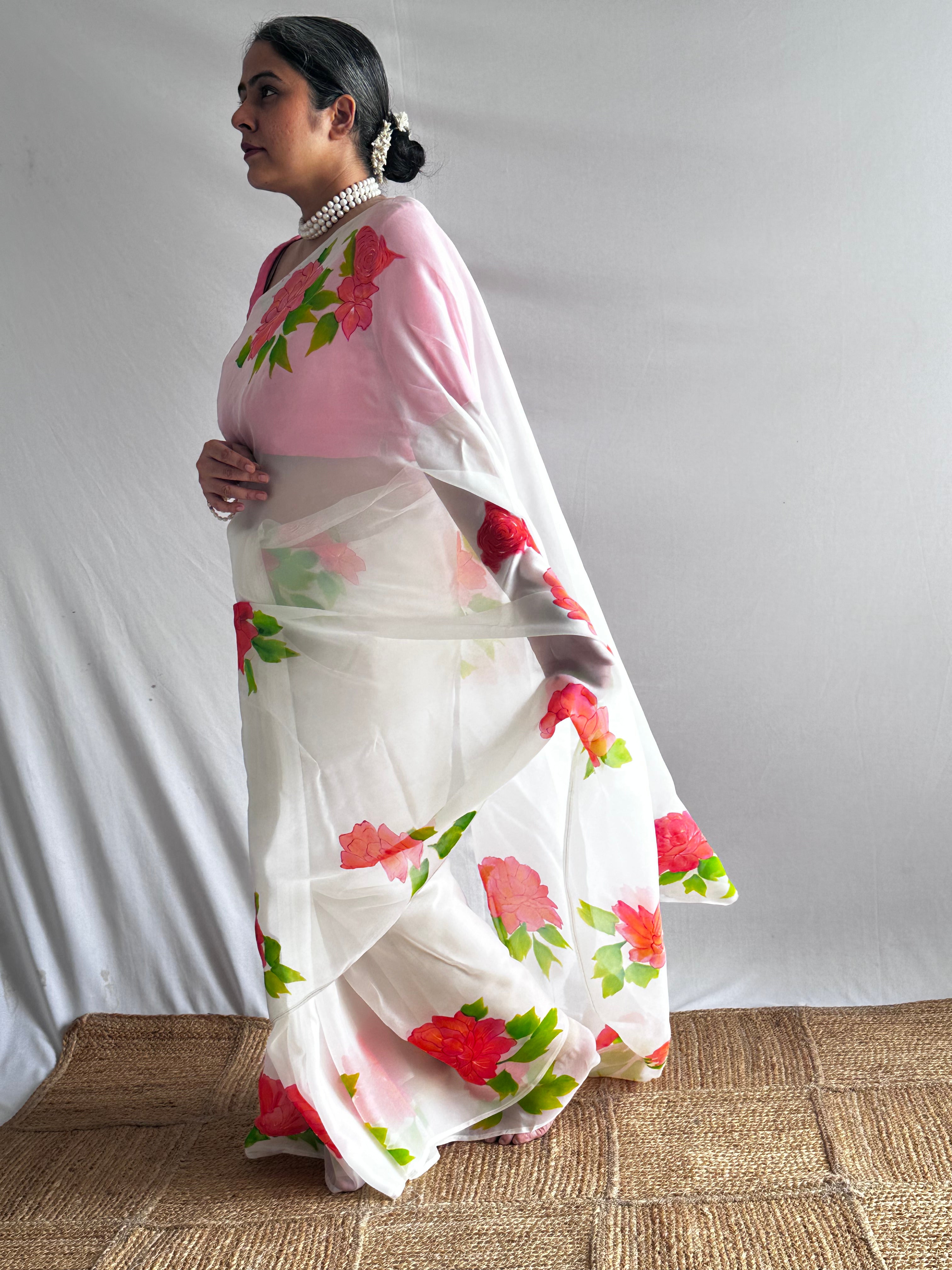 Vasantika - Hand print Organza Silk saree